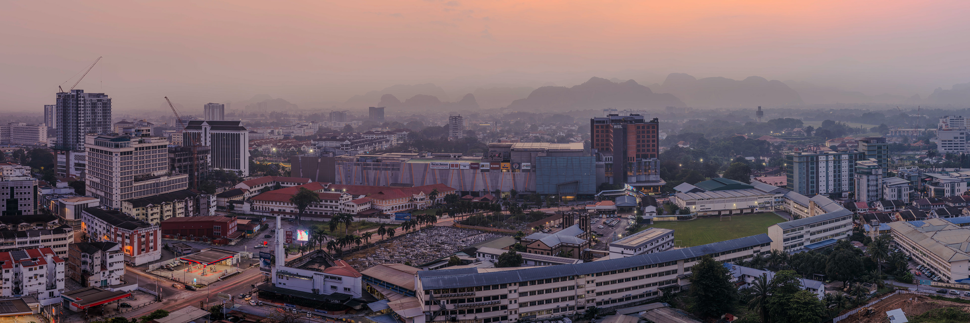 HDR sunrise panorama of Ipoh Old Town, Ipoh, Perak, West Malaysia