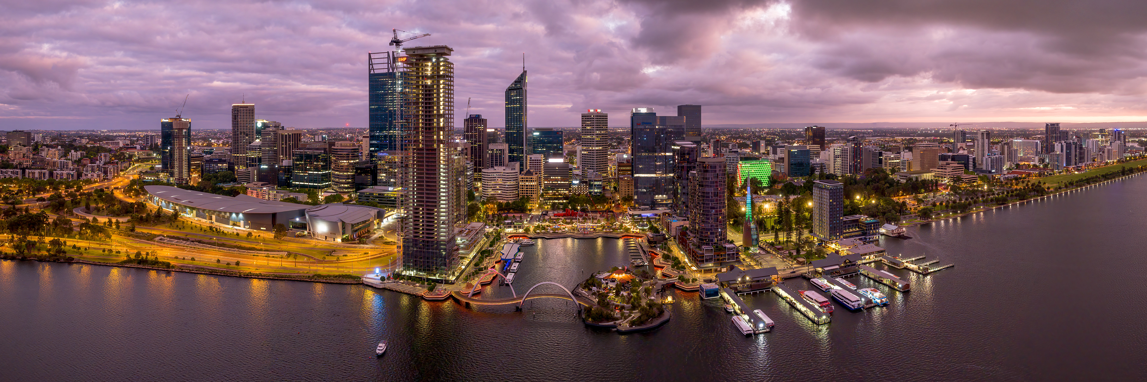 Perth city sunrise panorama taken with a drone.