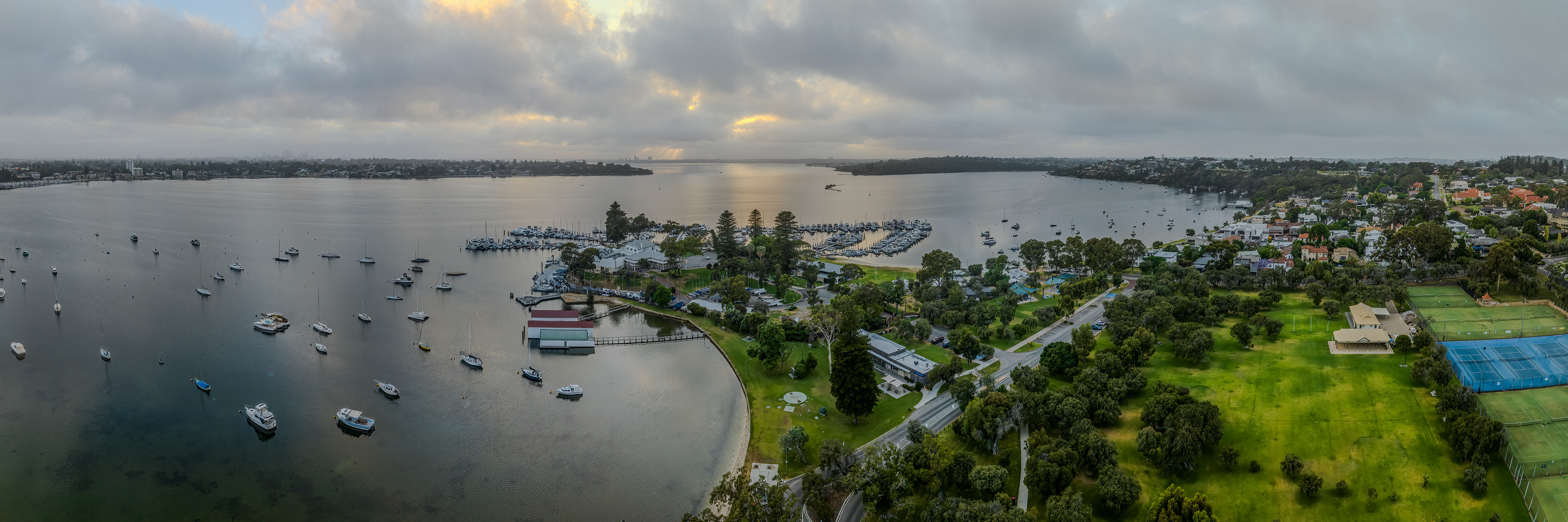 Drone panorama of Freshwater Bay, Western Australia.
