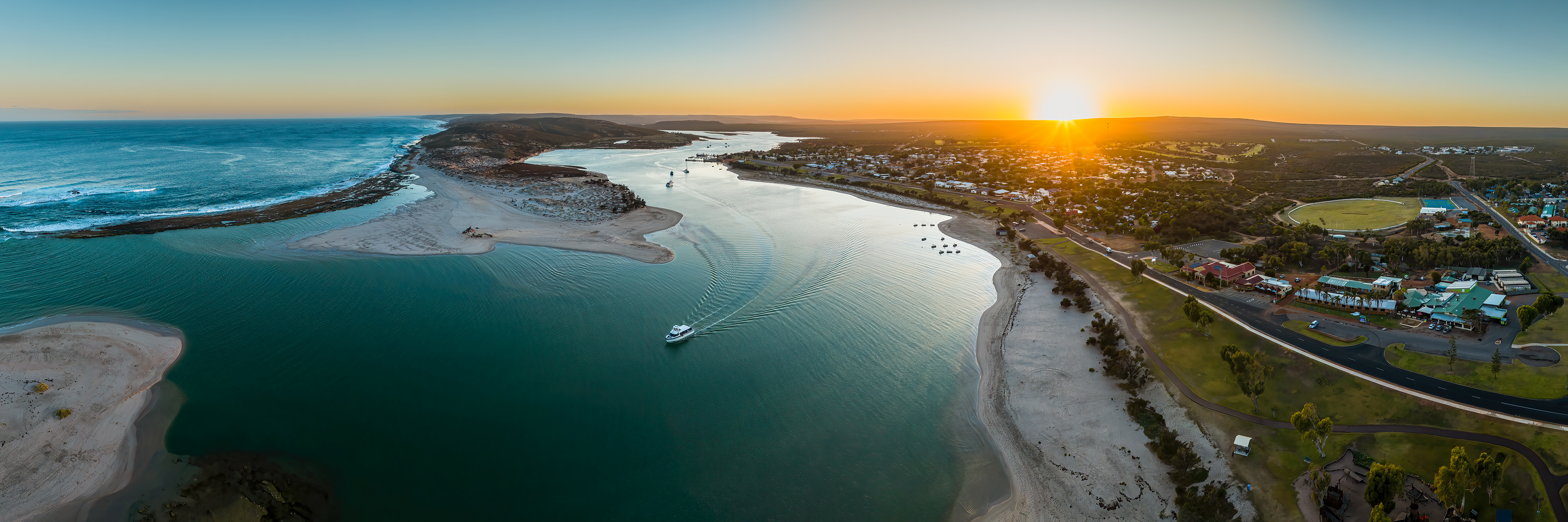 Drone HDR sunrise panorama of Kalbarri, Western Australia