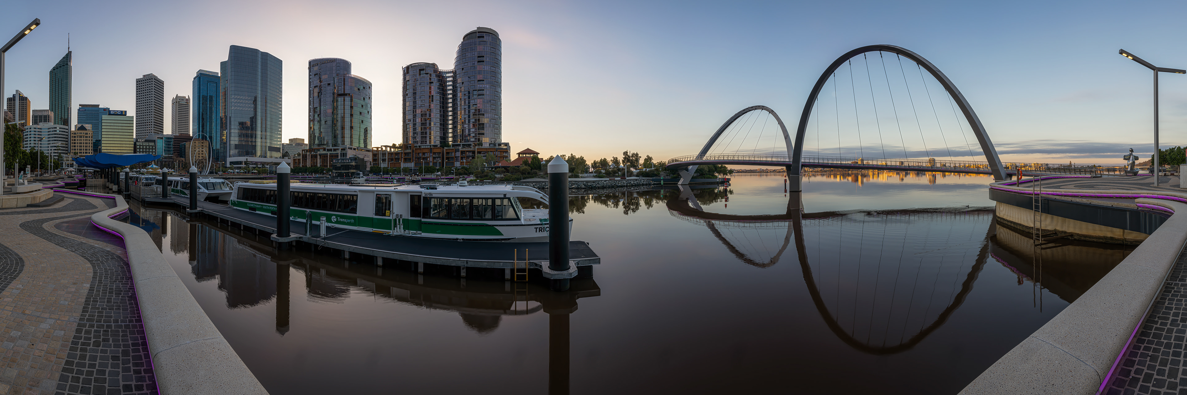 Sunrise panorama at Elizabeth Quay, Perth Western Australia.