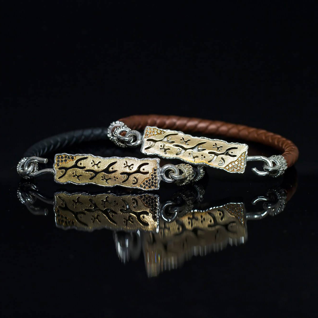 Bracciali in Oro 18 kt e argento 925 e caucciù