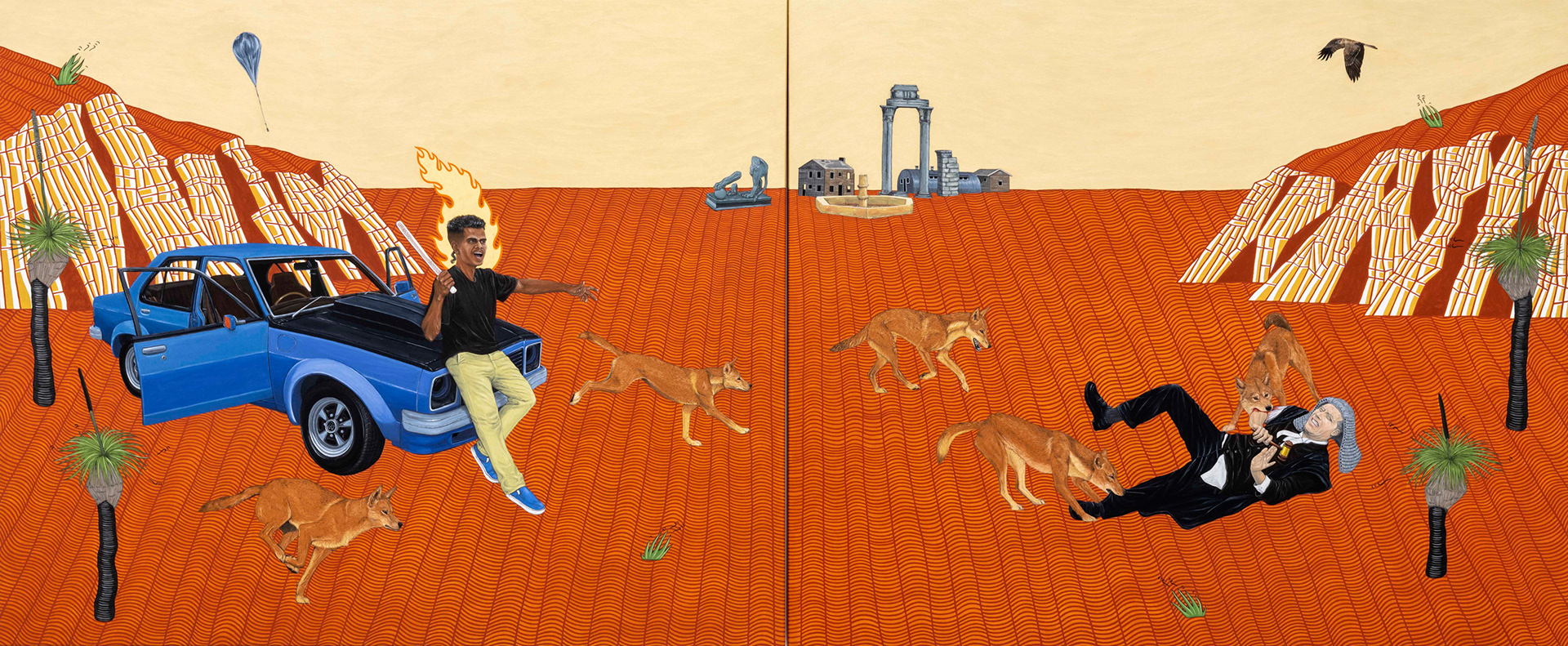 The Trial (Live dogs and dead lions) 2022, oil on polyester