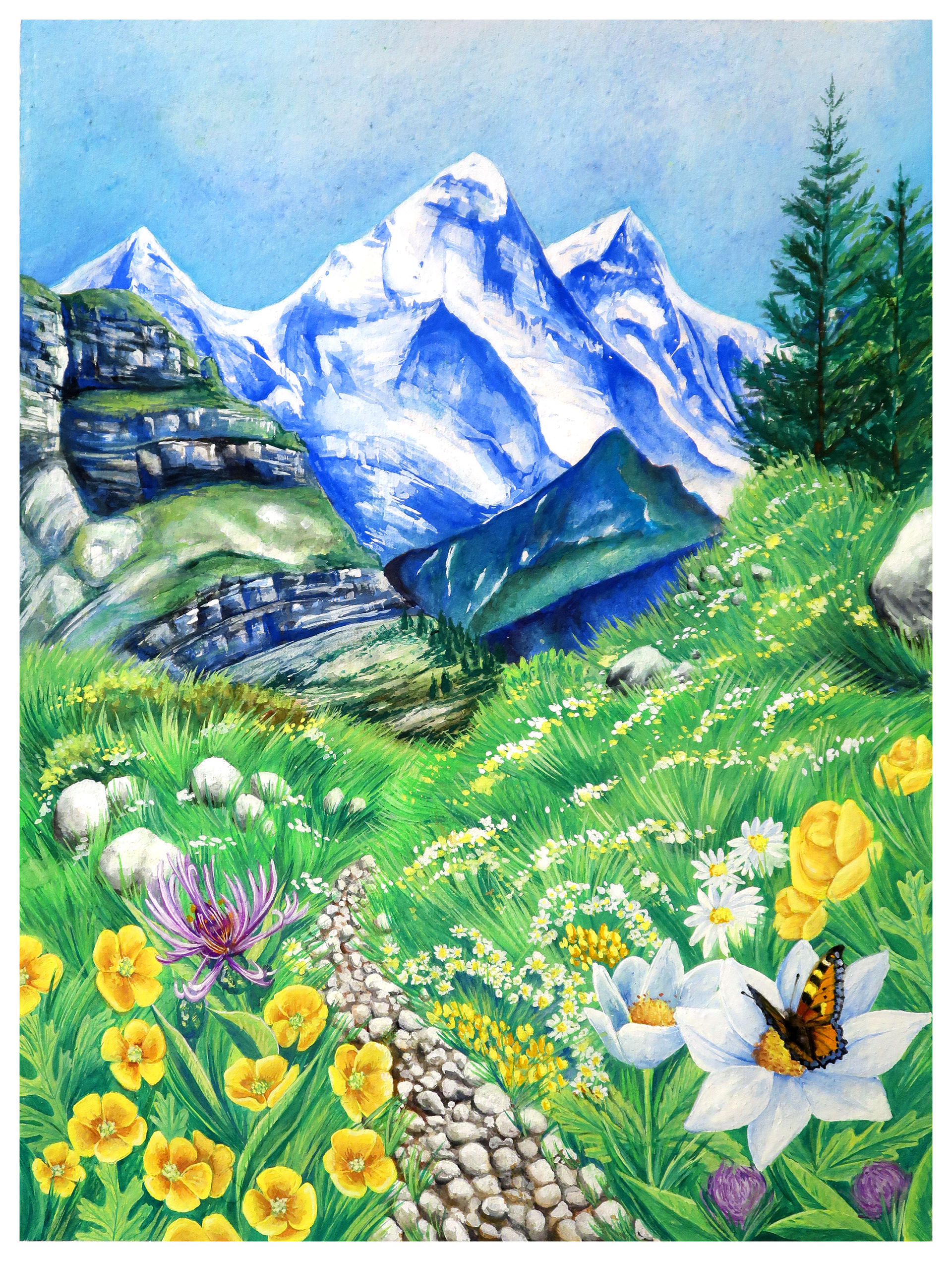 Interlaken, 12" by 16", gouache on paper, 2022