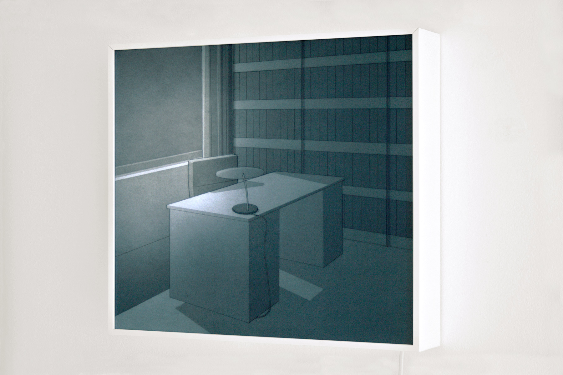 Lichtbak-Studeerkamer, 2007. Potlood Op Papier, Glas, Tl-Lampen, B.-45 H.-45 D.-8 Cm.