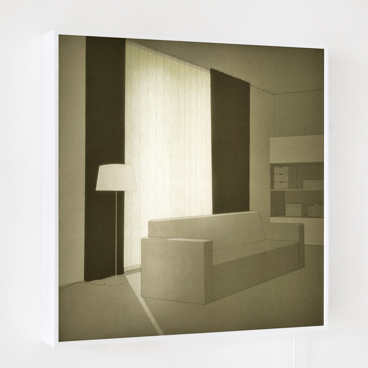 Lichtbak-Salon, 2007. Potlood Op Papier, Glas, Tl-Lampen, B.-60 H.-60 D.-8 Cm.