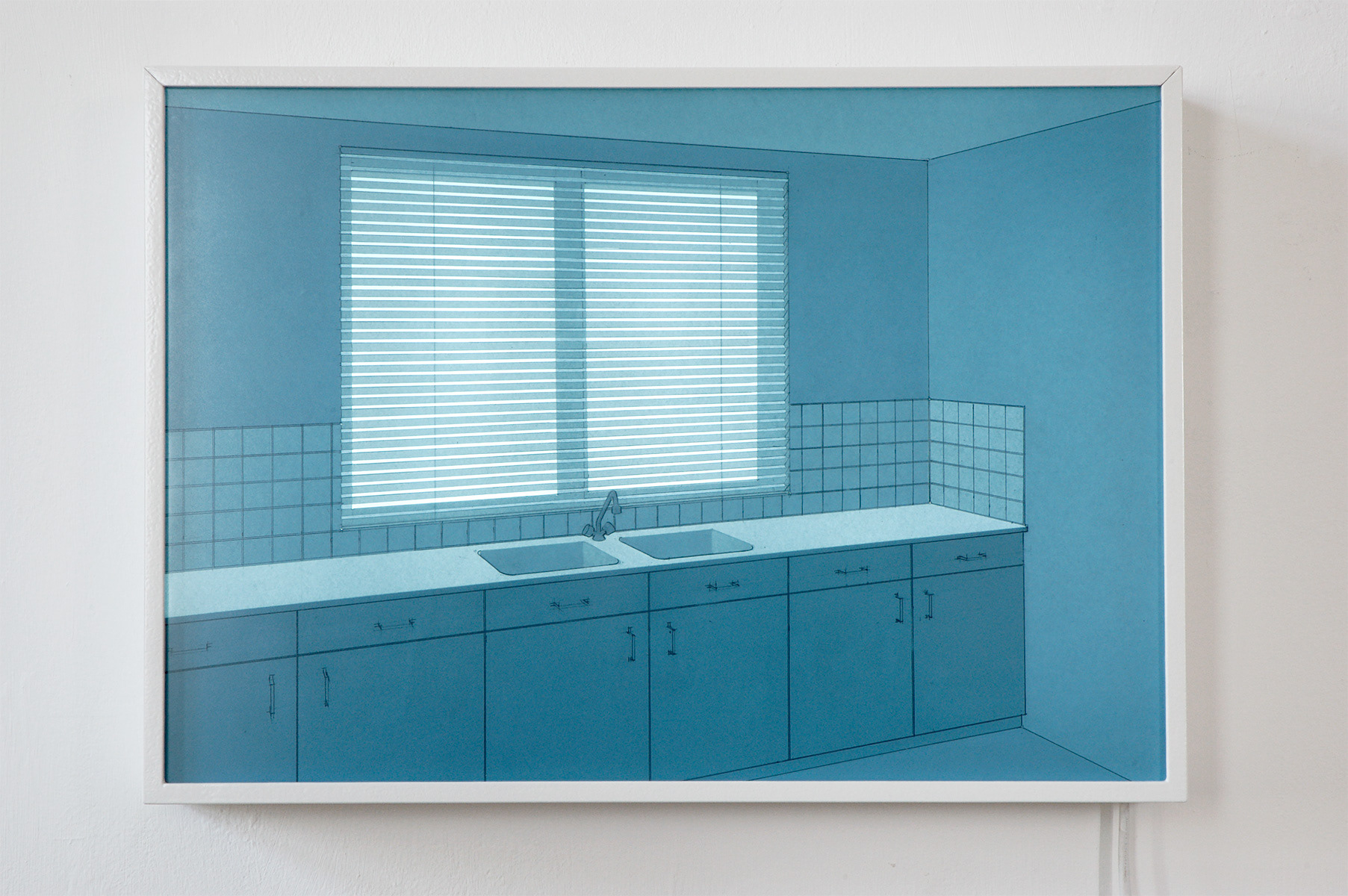 Lichtbak-Keuken, 2005. Potlood Op Papier, Glas, Tl-Lampen, B-45 H-33 D-8 Cm.