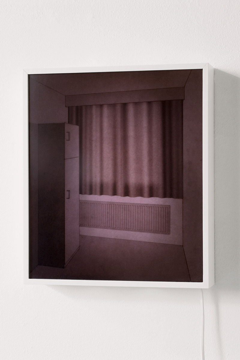 Lichtbak-Slaapkamer, 2005. Potlood Op Papier, Glas, Tl-Lampen, B-32 H-37 D-8 Cm. 