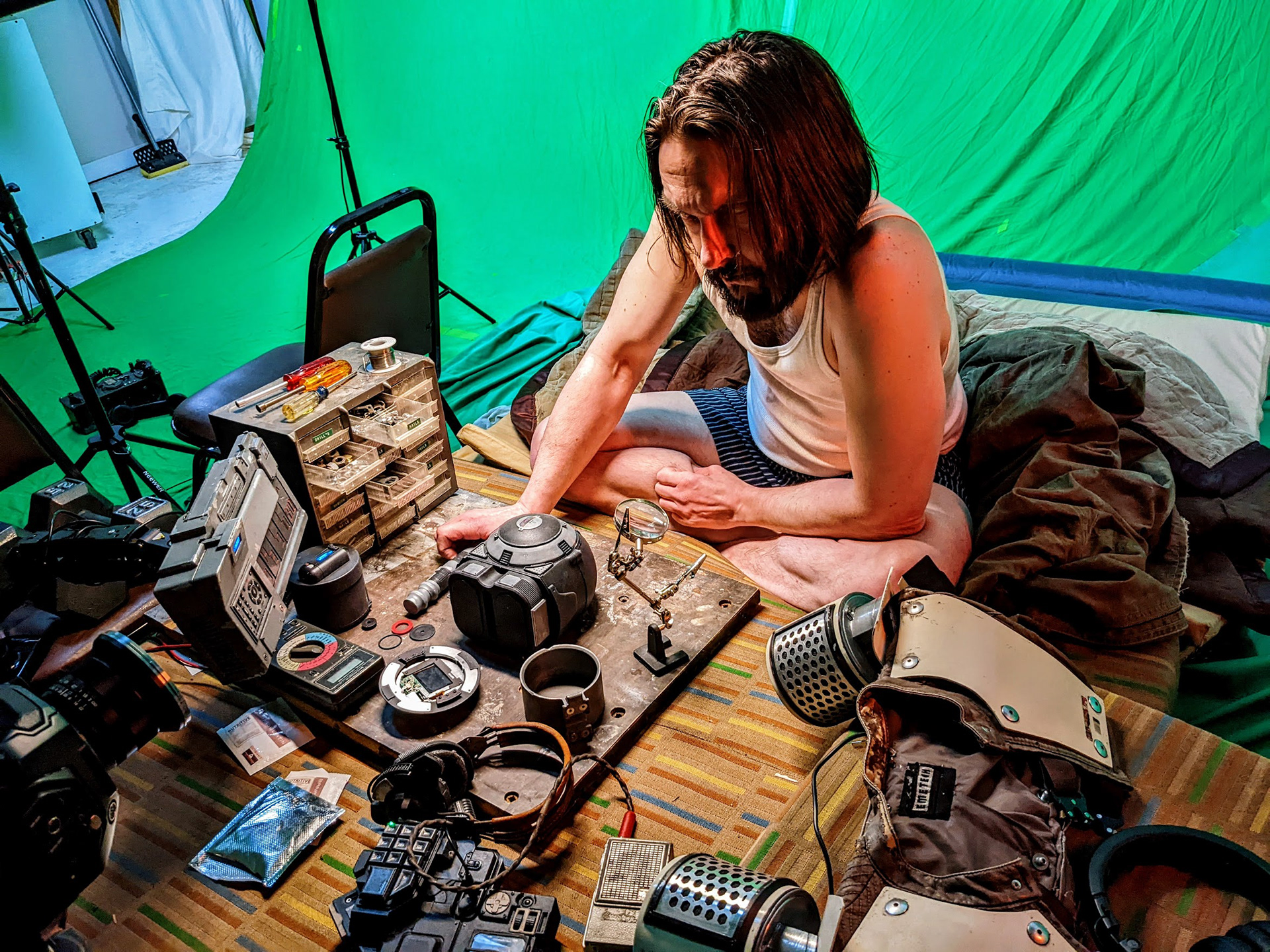 The Whole Setup - drone, radio deck, atmosphere vest, keyboard, mug, and space food!