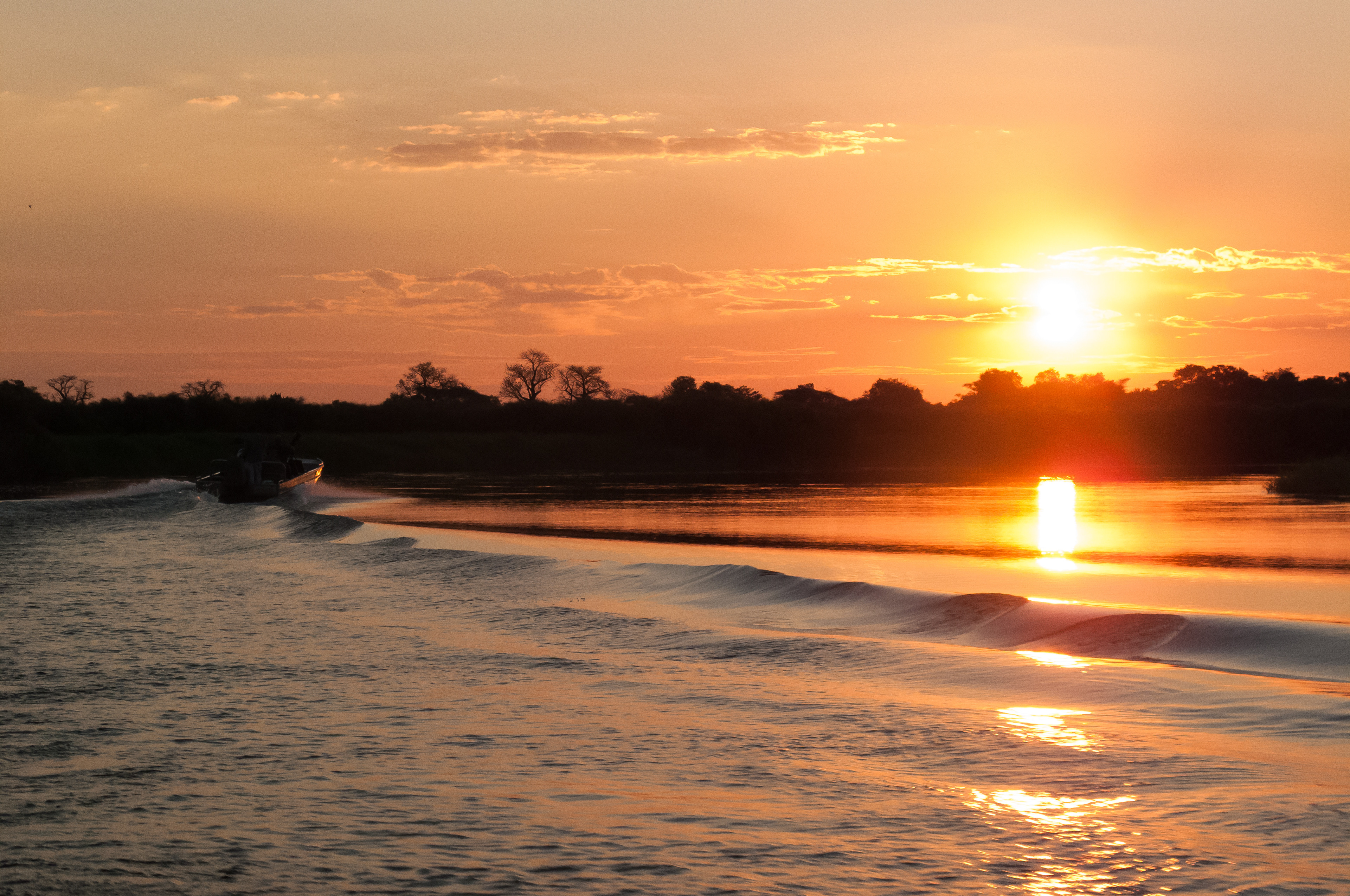 Sunset over the Okavango River in Botswana