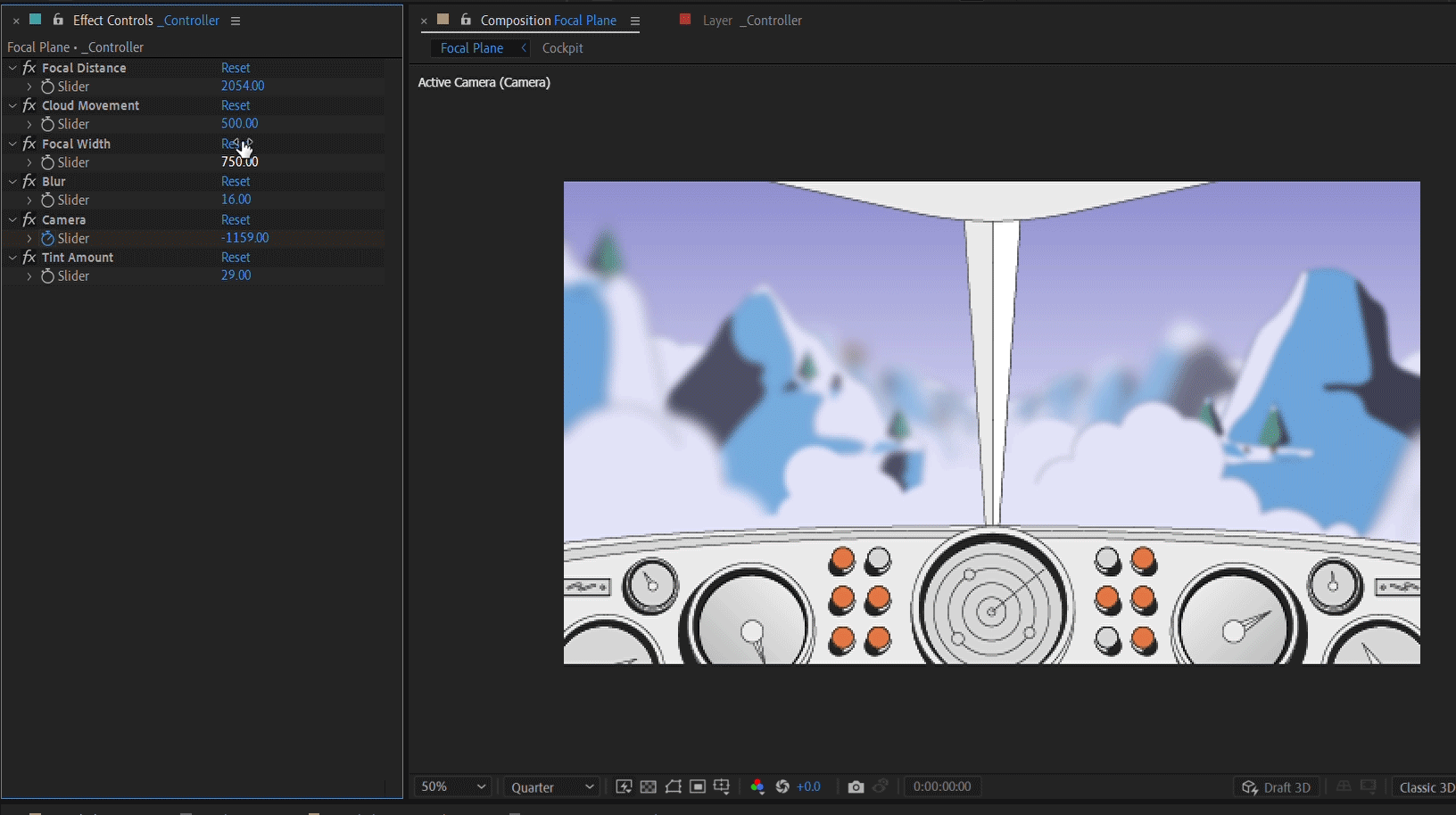 Changing the focal plane using the slider which controls the blur that we see on screen.