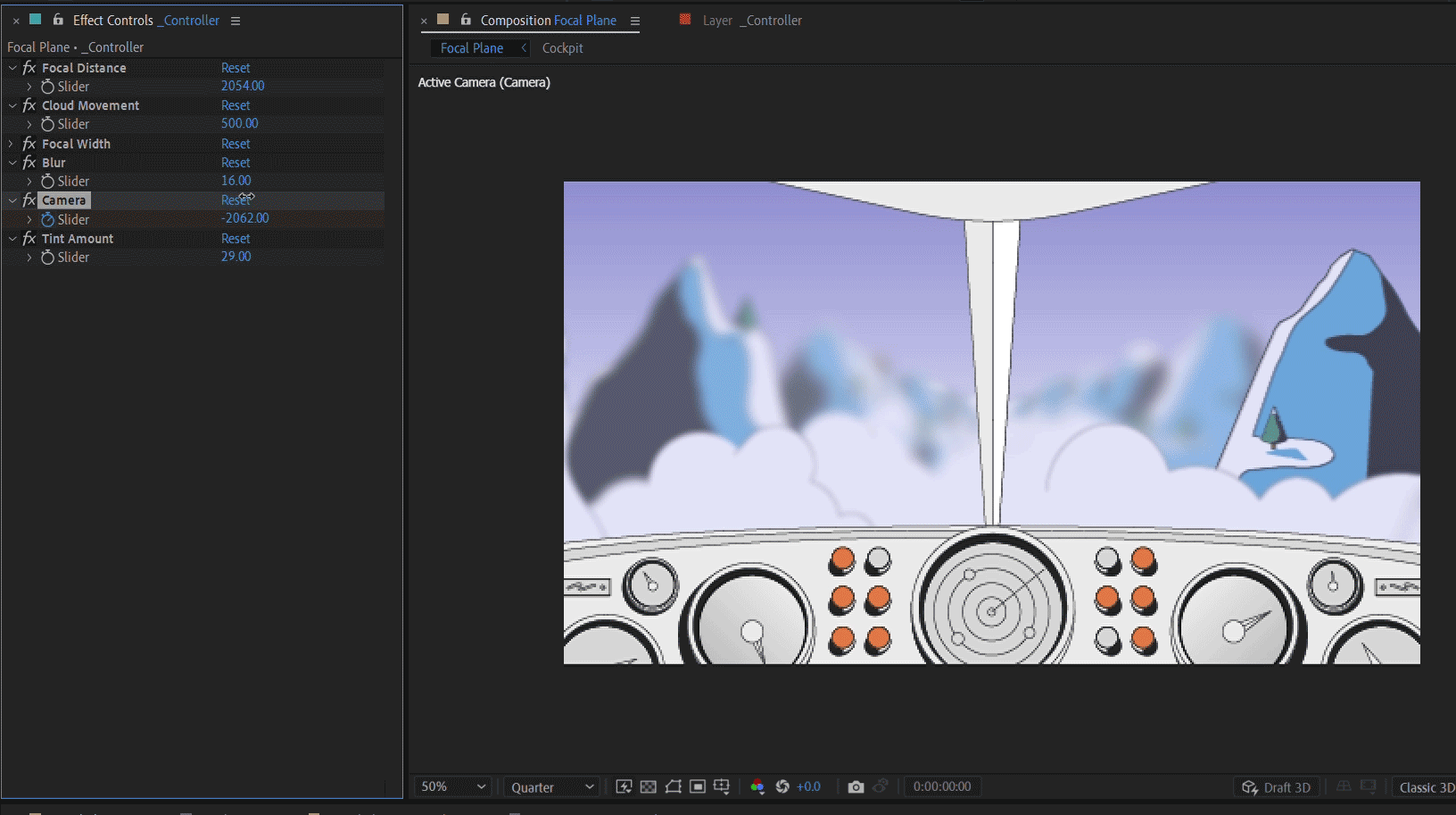Camera's movement controlled using a slider which inturn controls everything else.