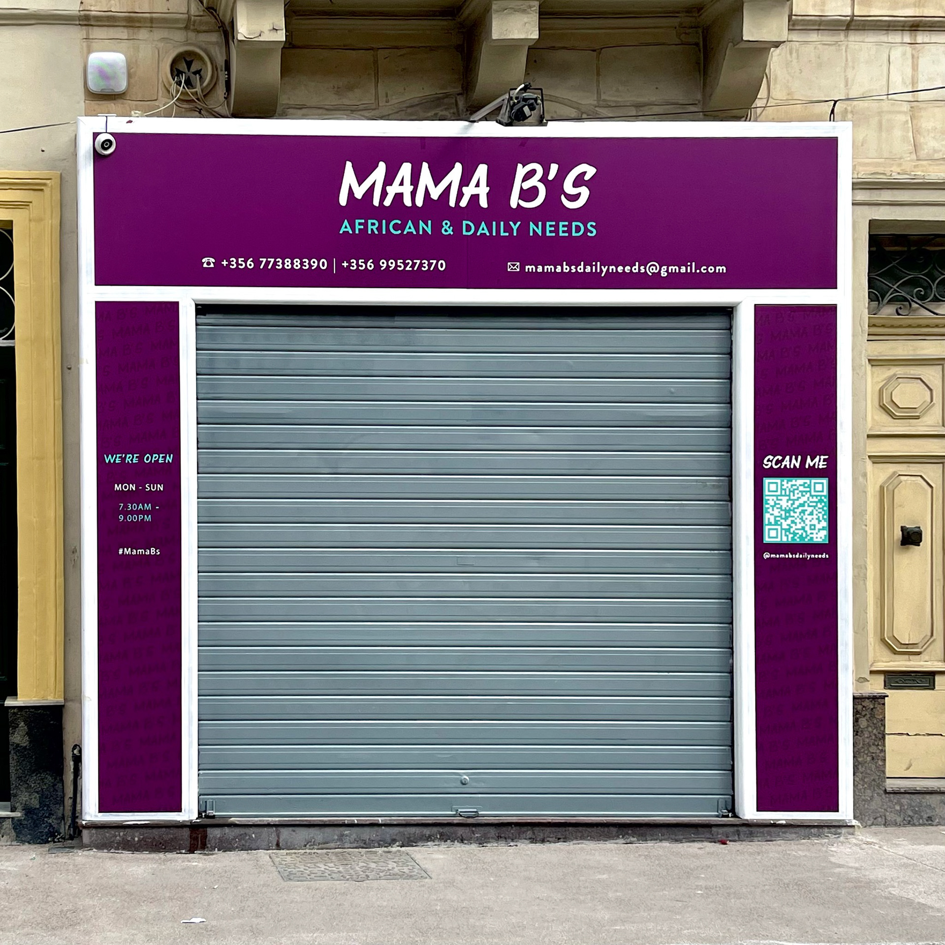 Shop signage design for Mama Bs - African & Daily Needs, Hamrun
