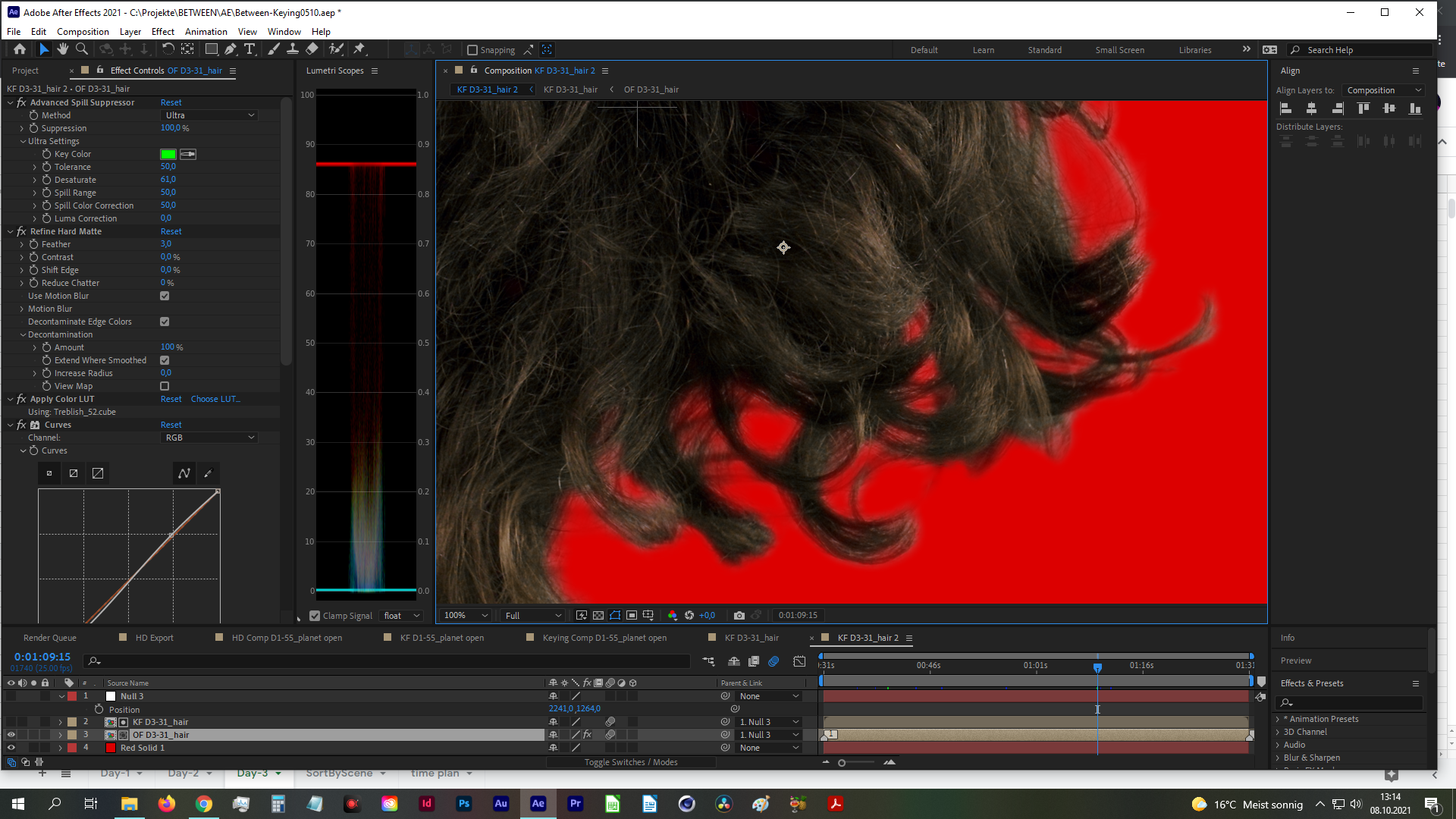After Effects Process: Screen Shot of Keying and Color Grading 2
