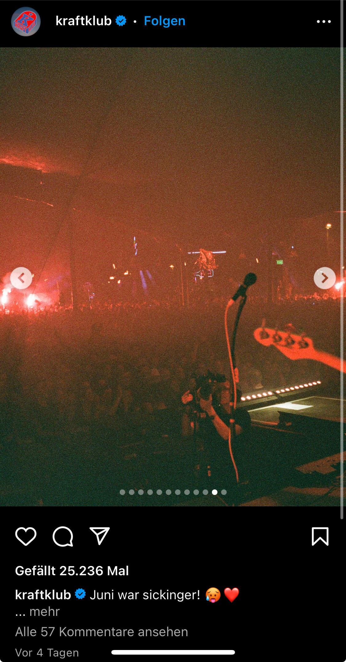 Bildschirmfoto von Kraftklubs Foto von der Menge und mir (IG-Post)