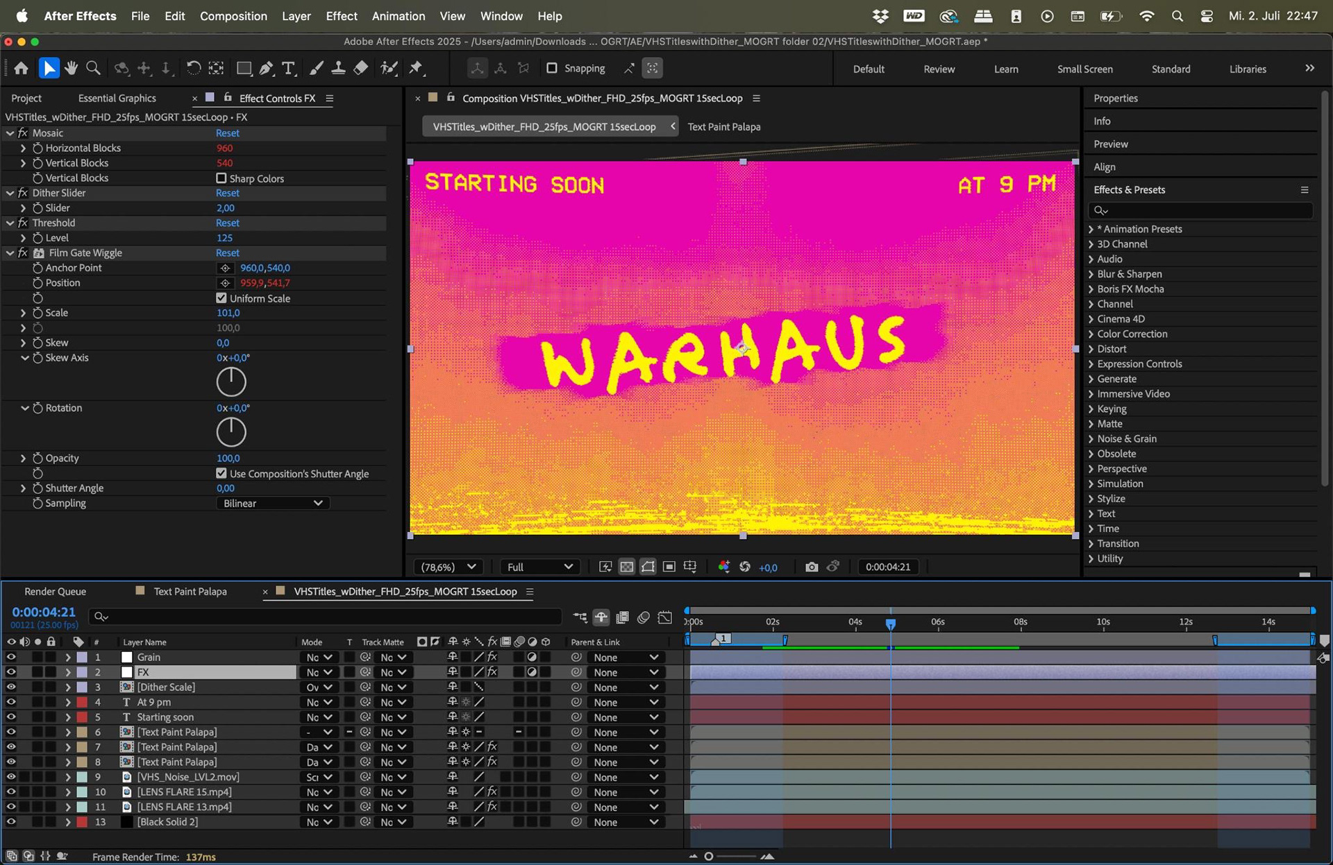 After Effects - Design + Animation des MOGRT für Bands (Bildschirmfoto)