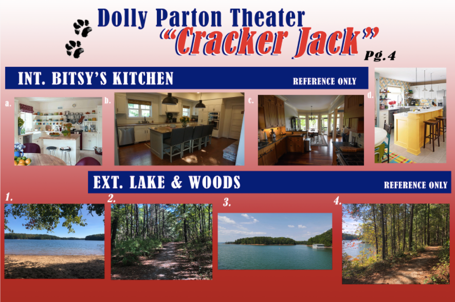 INTERIOR BITSY'S KITCHEN AND EXTERIOR LAKE/WOODS