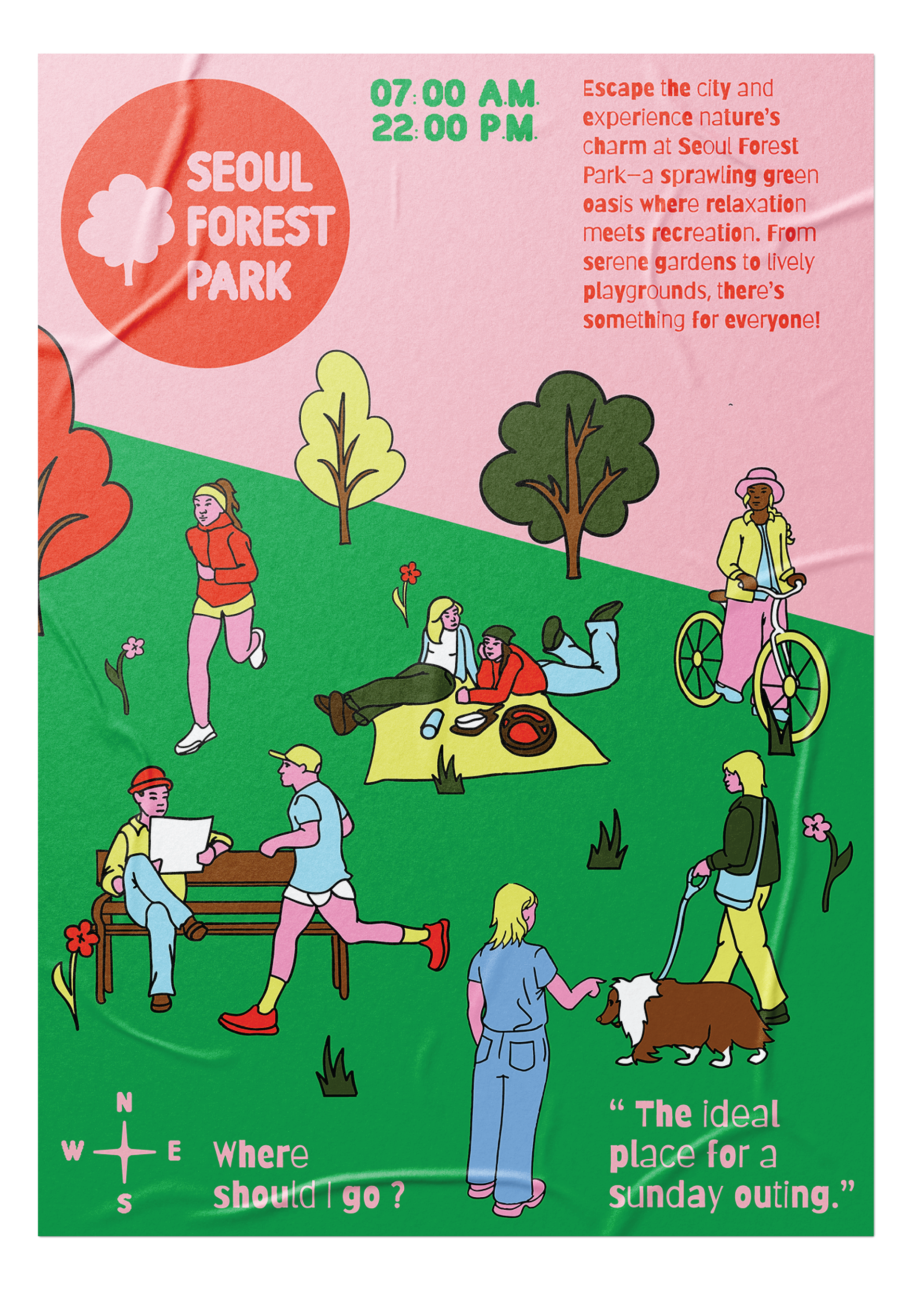 Seoul Forest Park poster design with custom illustrations