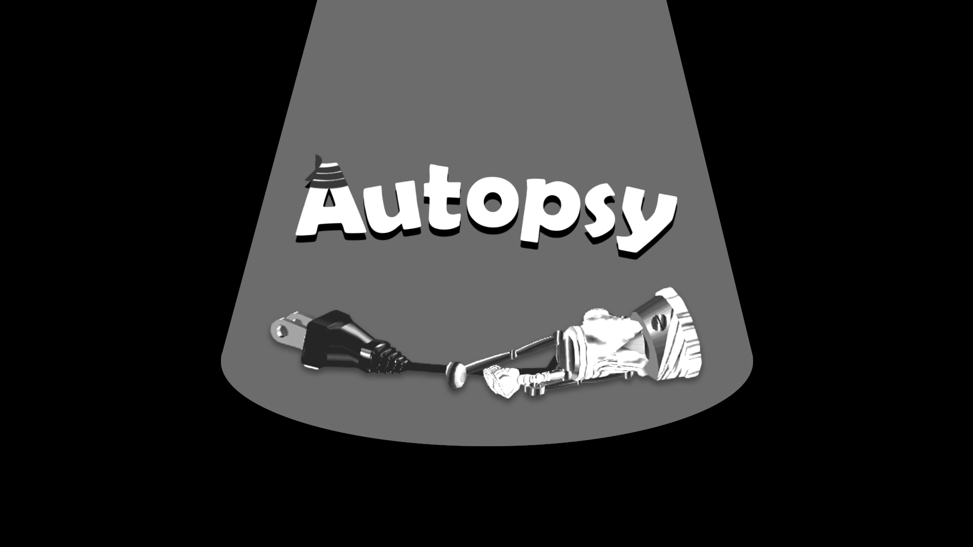 Autopsy title card with Chibi Robo in his Trauma Suit