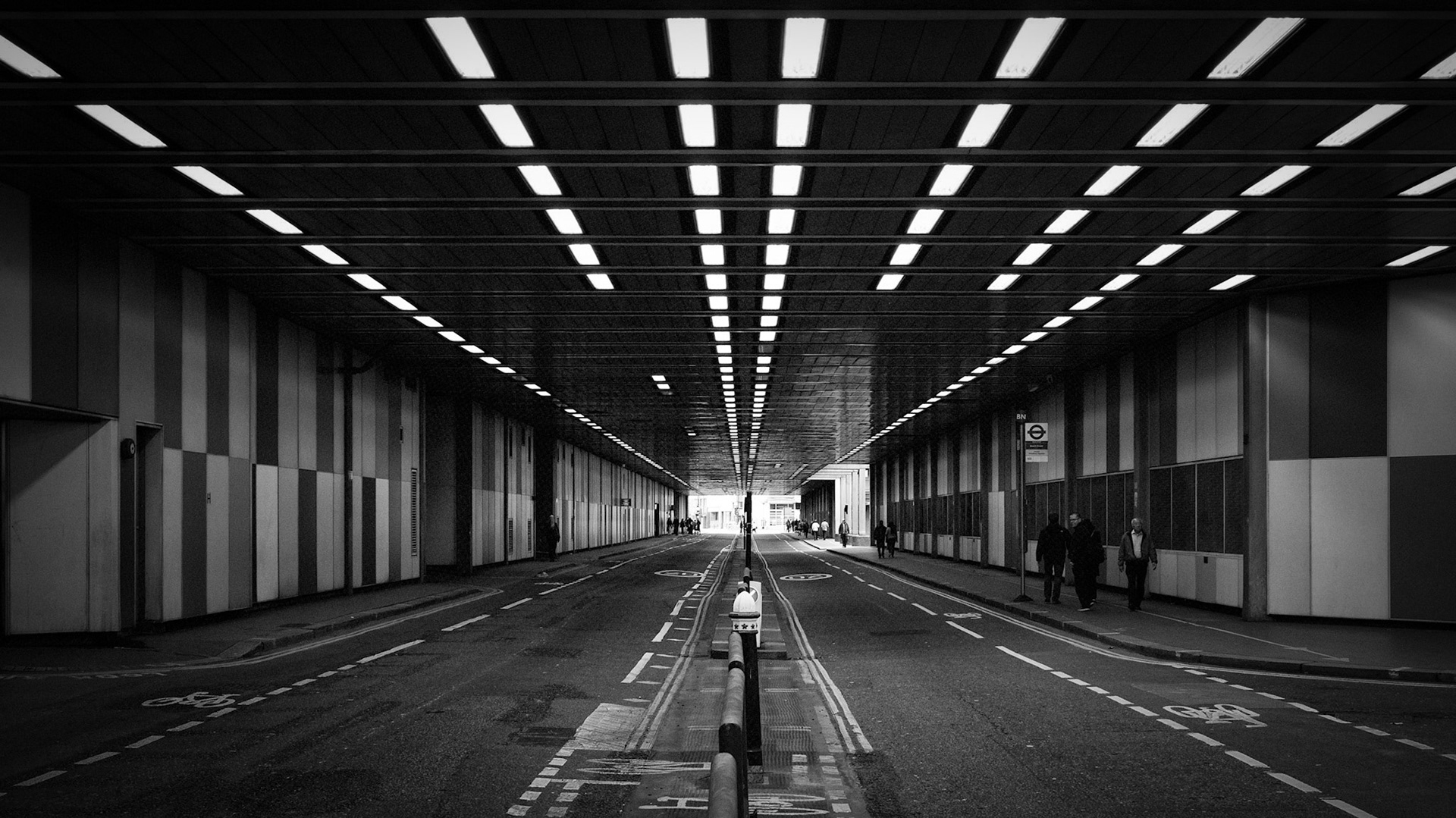 Crossing the road in the Barbican tunnel