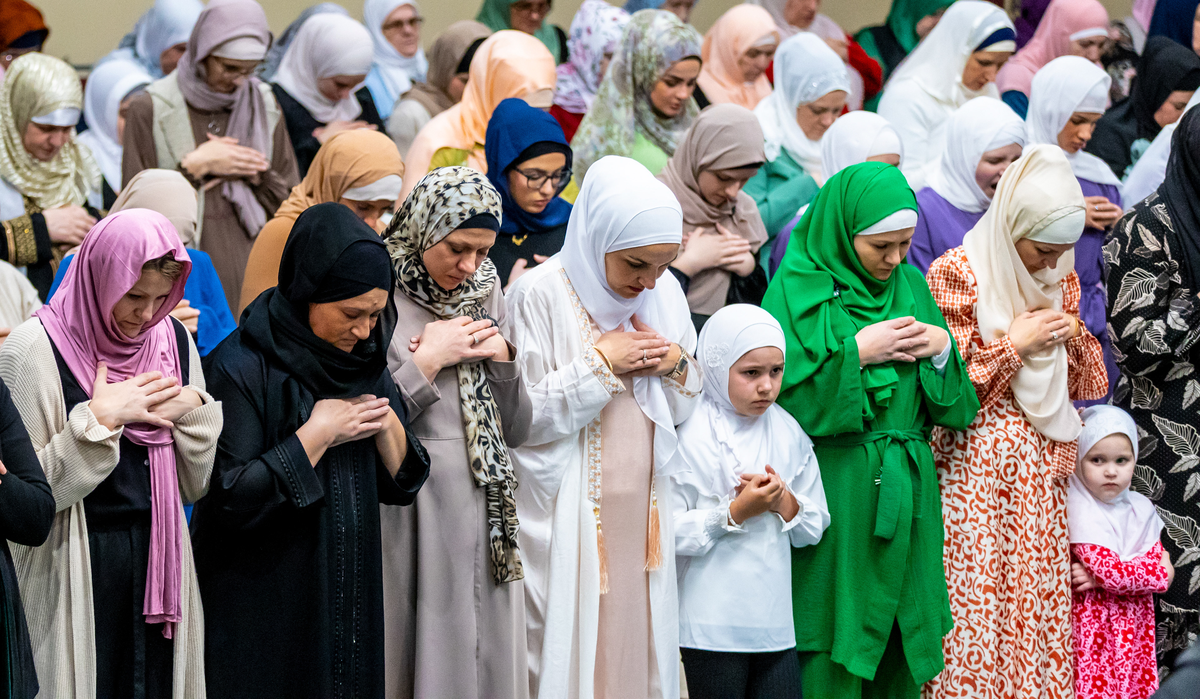 Muslim women pray during the opening night of Ramadan at the Bosnian Islamic Center of Bowling Green, Kentucky on Sunday, March 10, 2024
