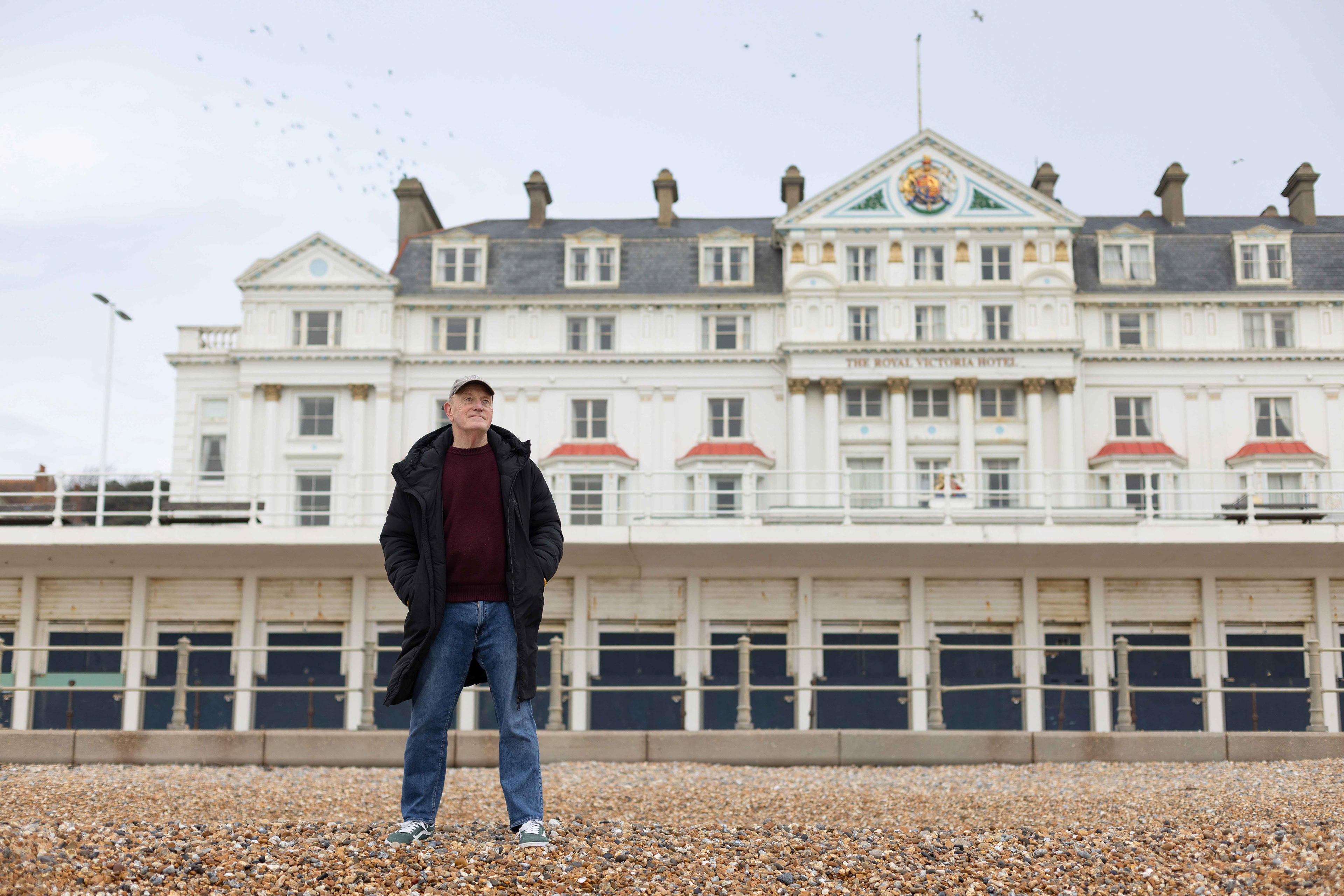 Iain Sinclair, in front of The Royal Victoria Hotel, St Leonards