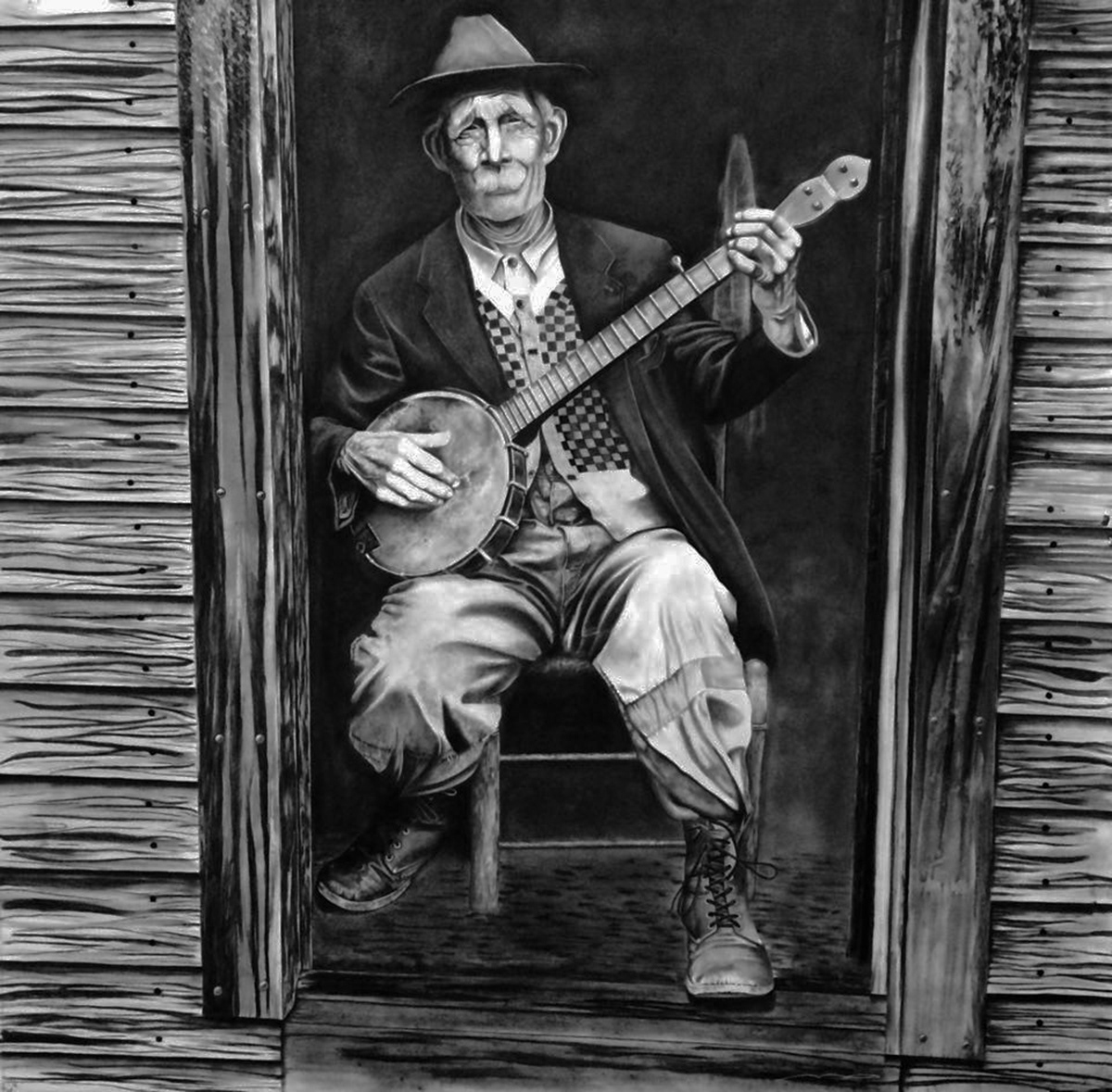 Banjo Man | 42" x 42" | Charcoal on Strathmore Paper