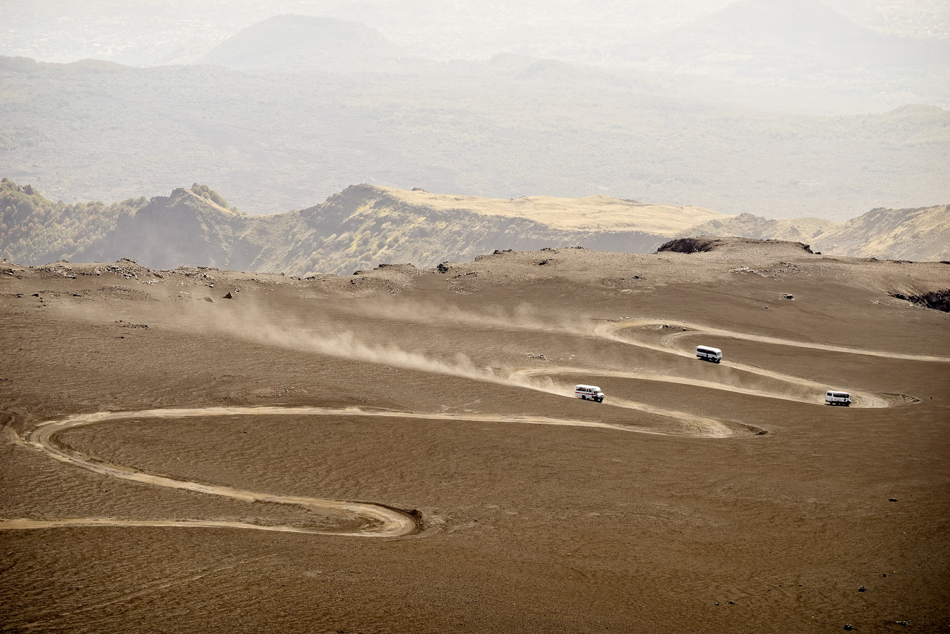 Busses going  up to 2900 meters on mount Etna.