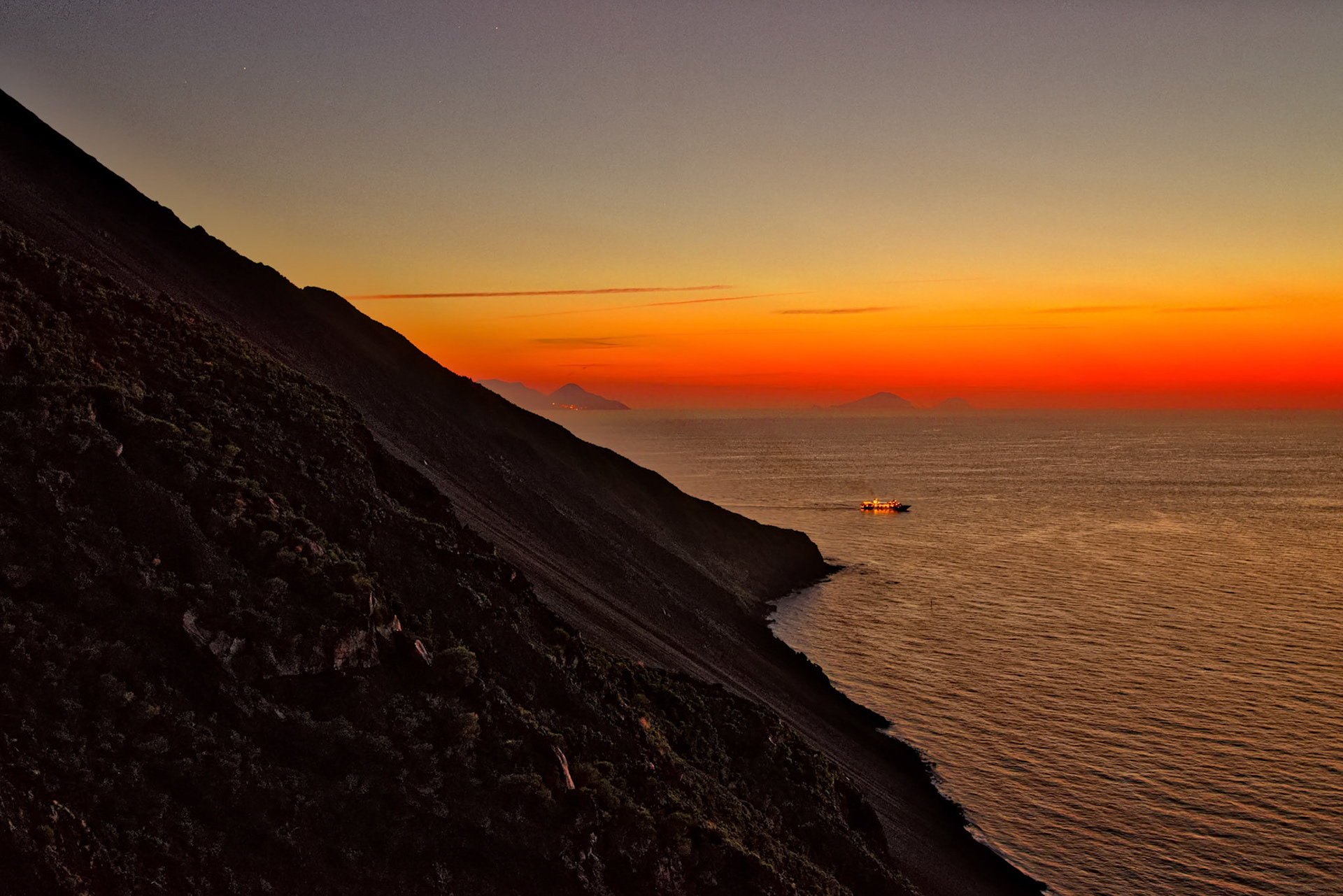 A view from Stromboli when the sun is setting.