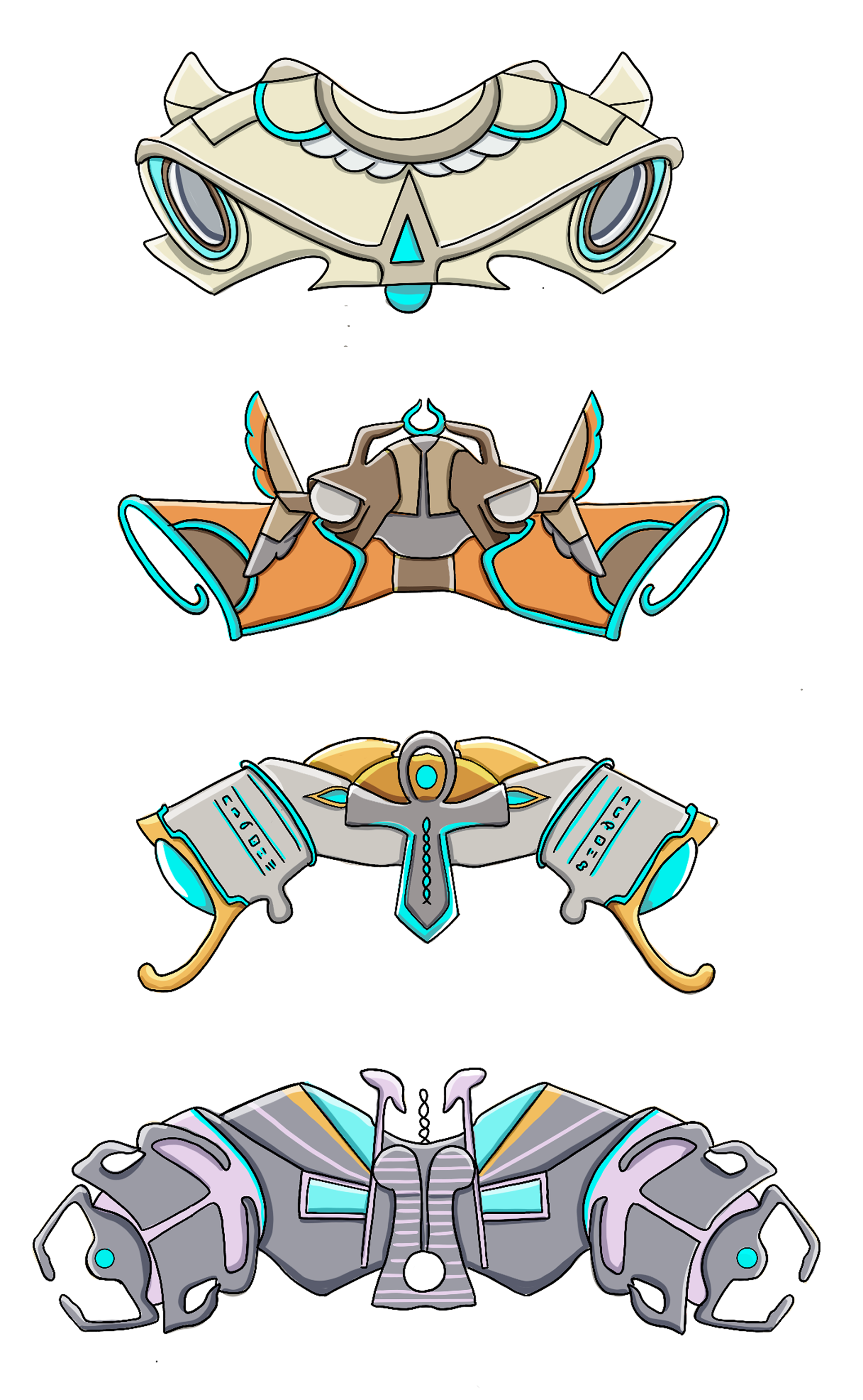 Vehicles inspired by the shapes of the Egyptian hieroglyphics.