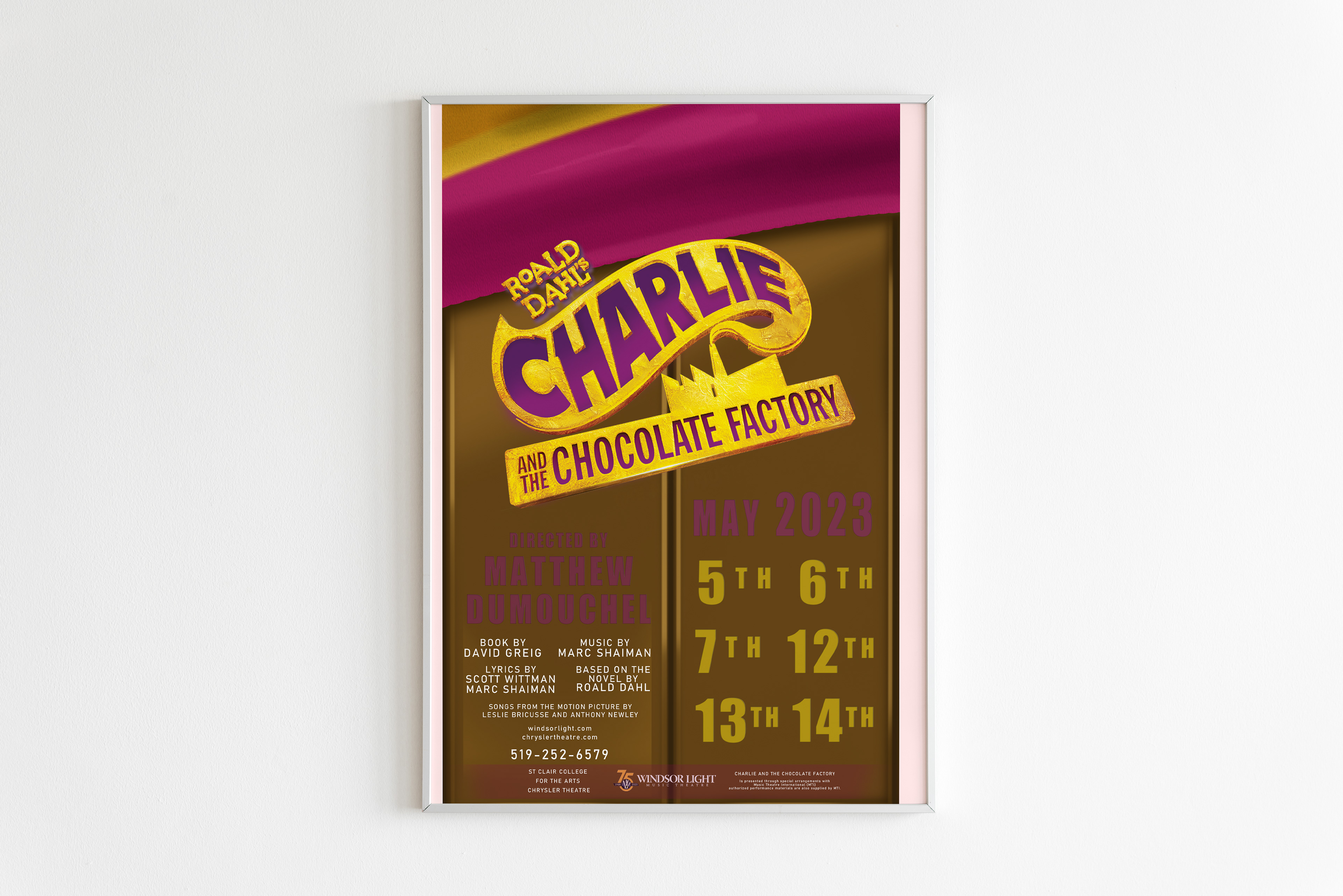 Event poster for Charlie and the Chocolate Factory Musical.