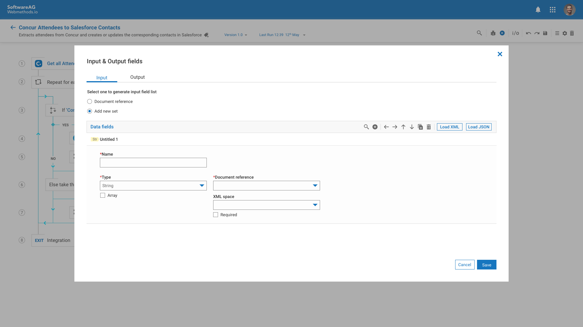 Defining Input and Output data values before running the integration.