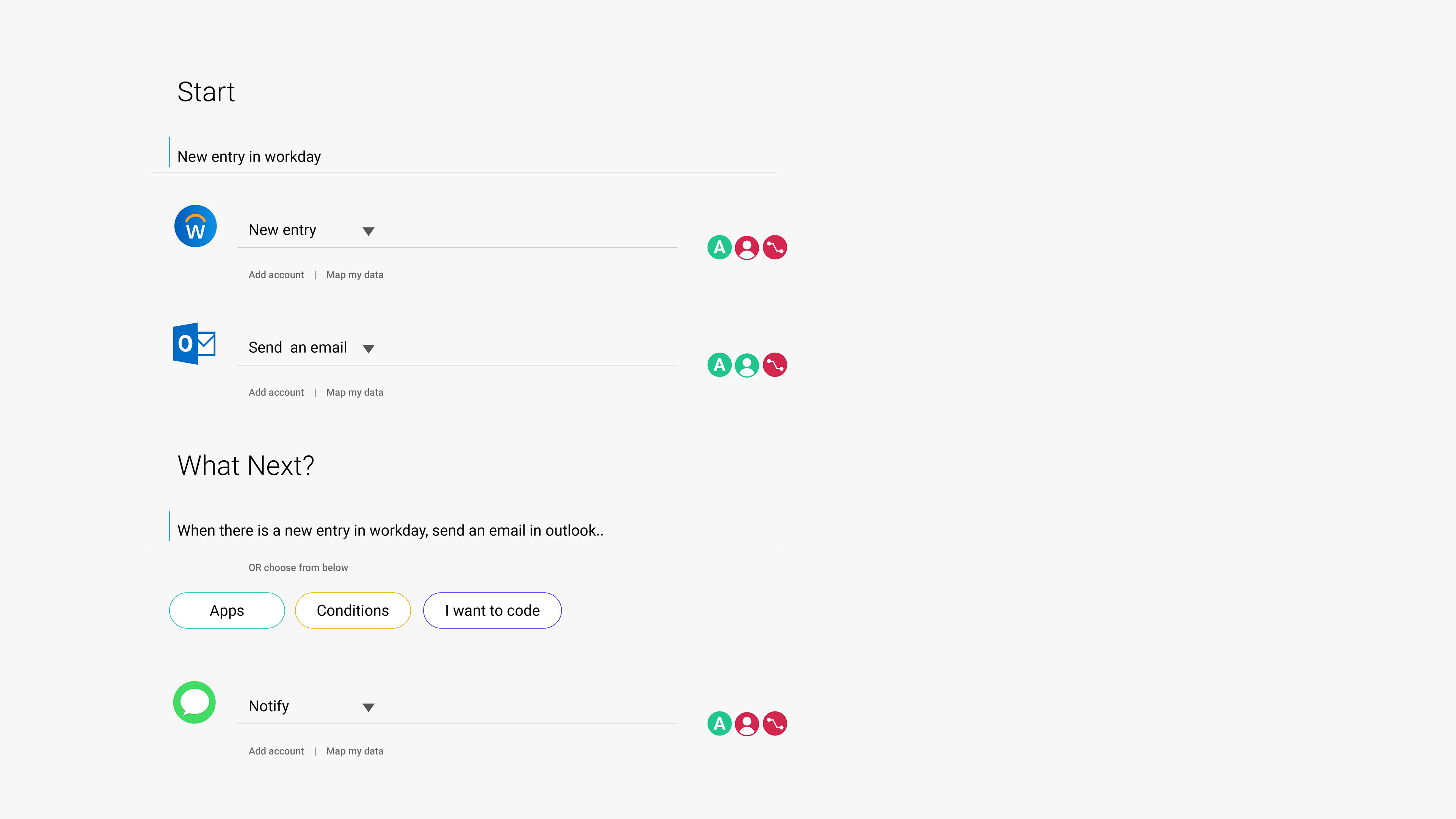 once the user confirms, system asks for next steps. User types in and system auto populates & translates the statement.