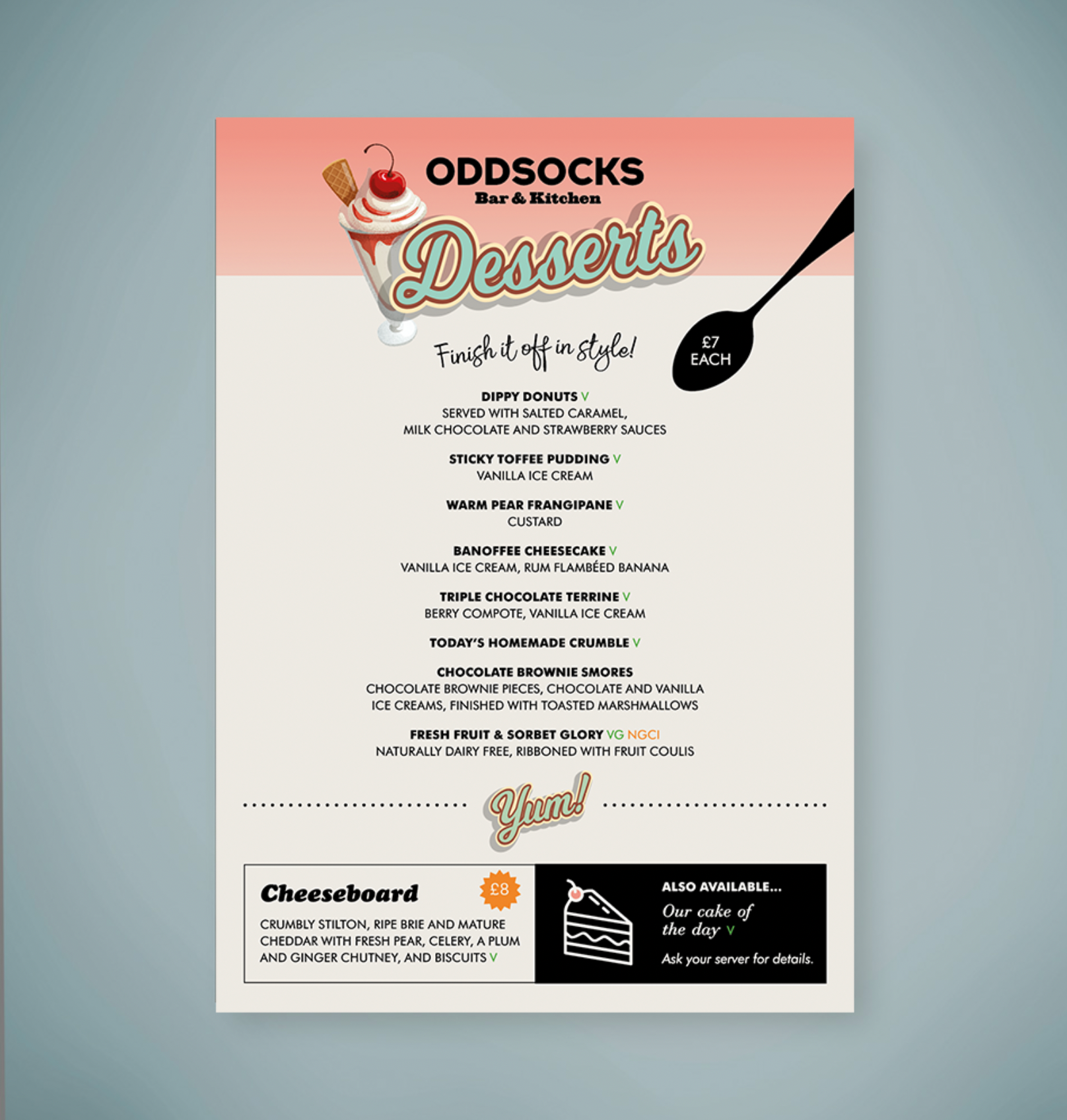 Dessert menu