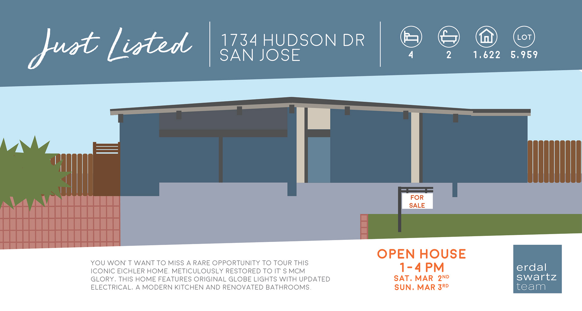 Print. Double-sided jumbo postcard. House illustration and layout by Alyssa McKay.