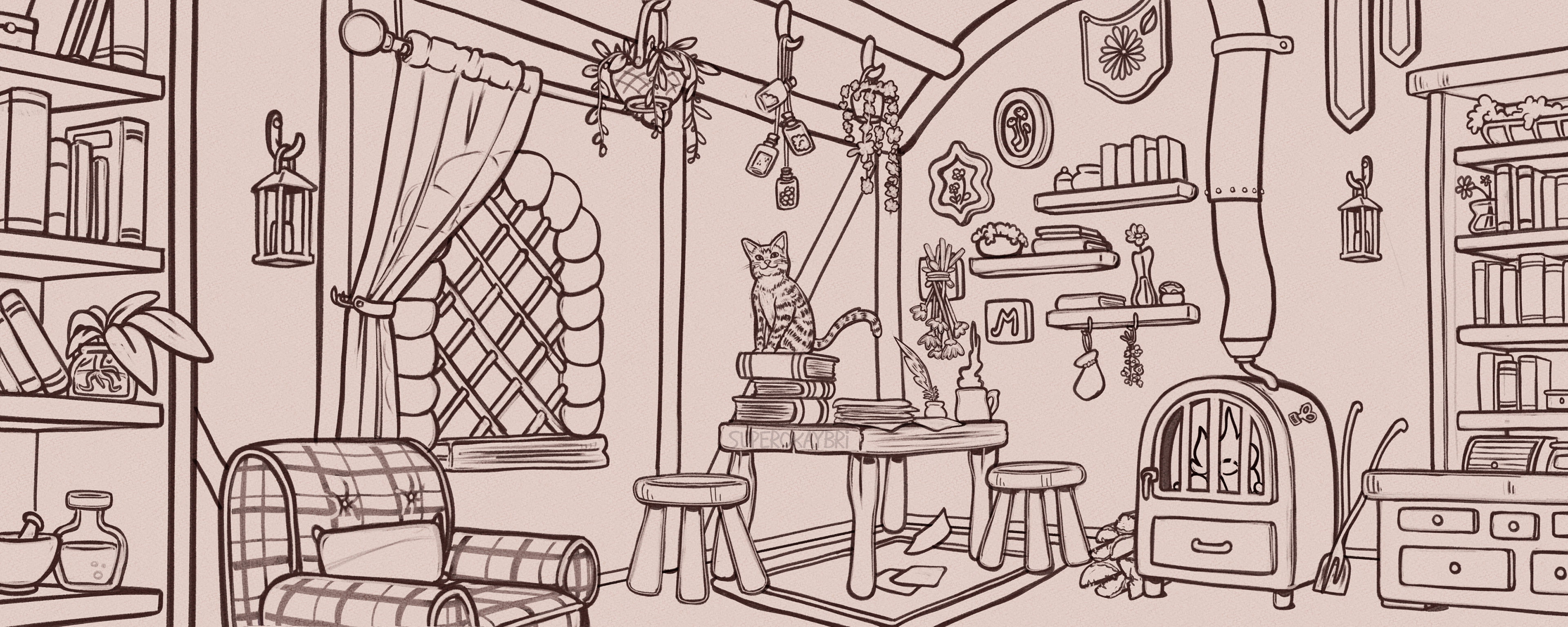 MirandaRedd Cottage Background Illustration - Lines