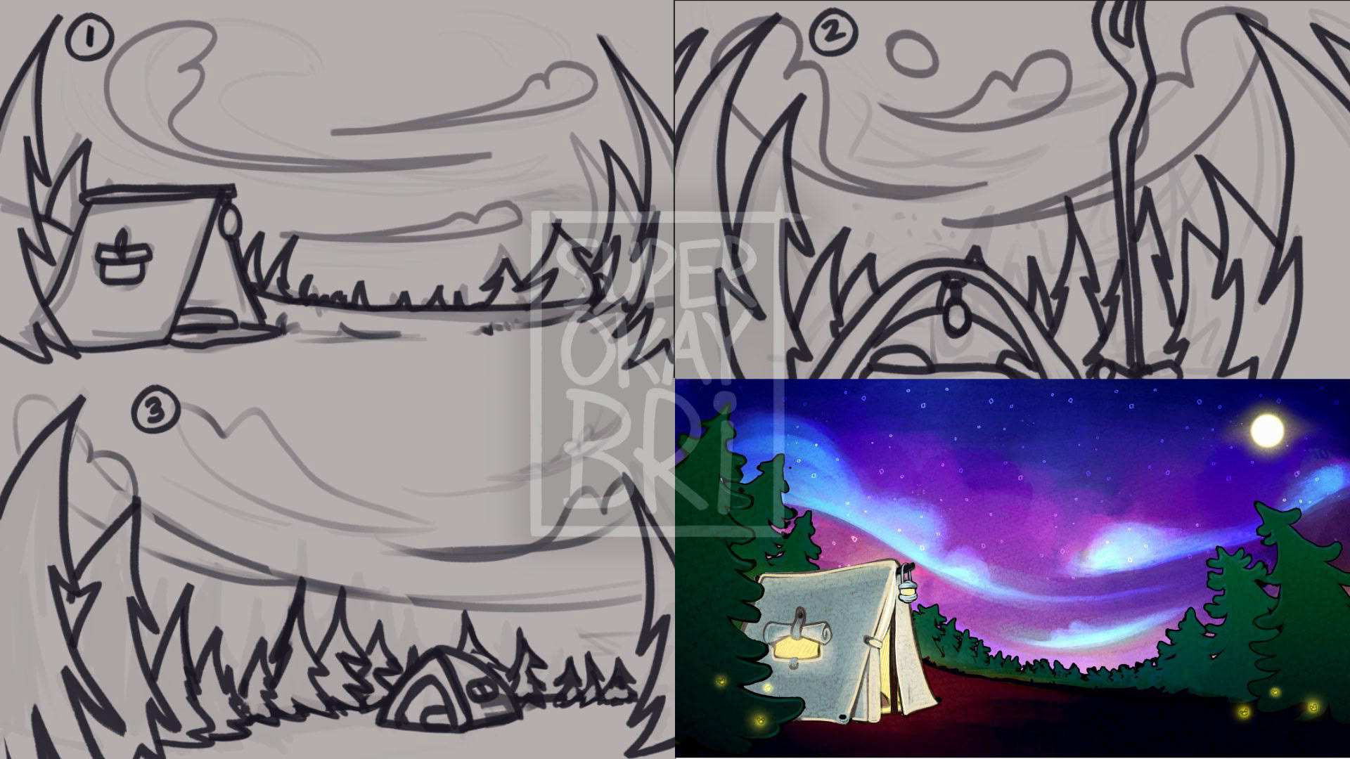 SageMallow Background Illustration - Sketches and Final
