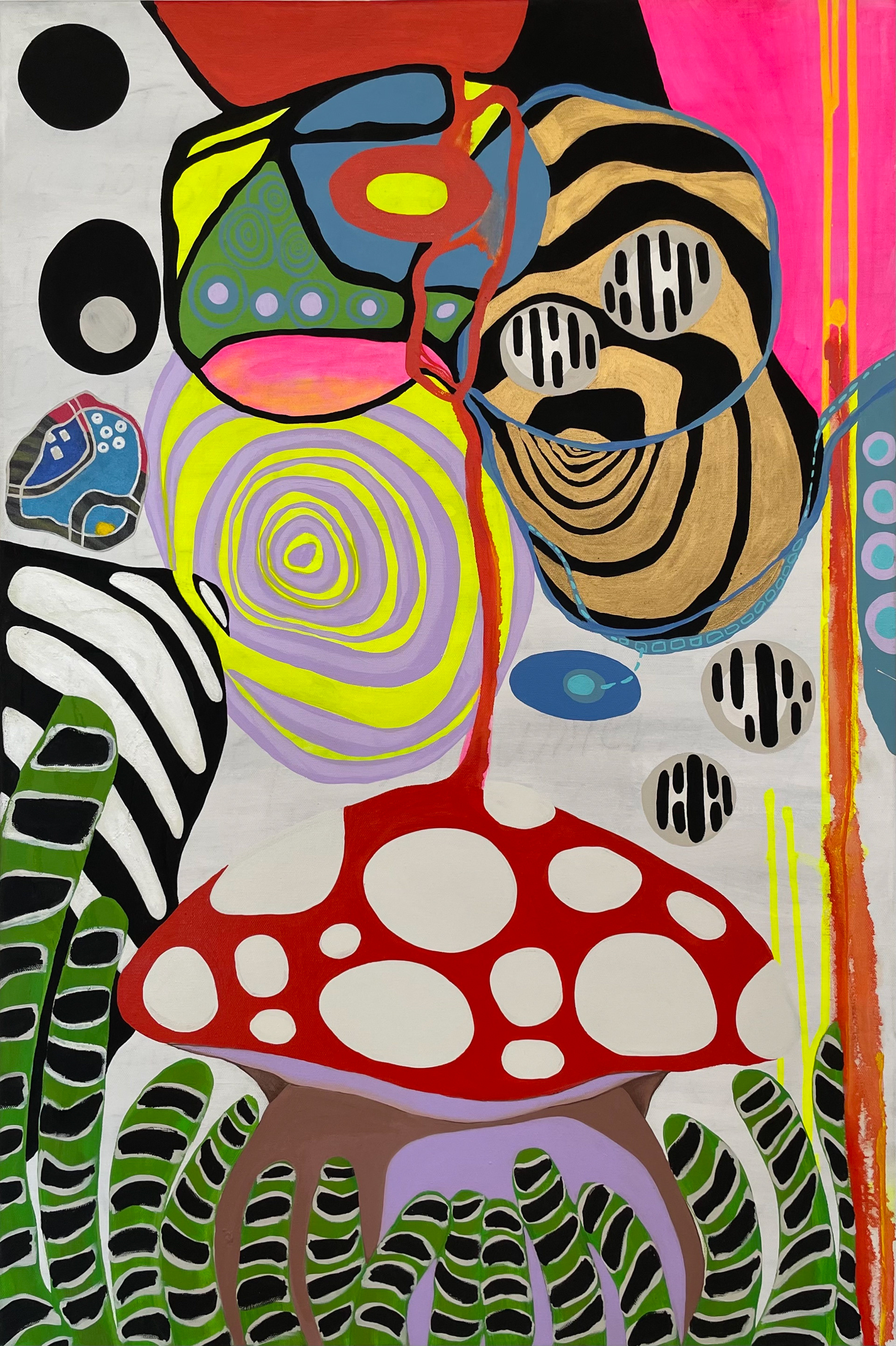 VIAJE CHAMANICO Mix Media, acrylic, enamel on canvas 36” X 24”