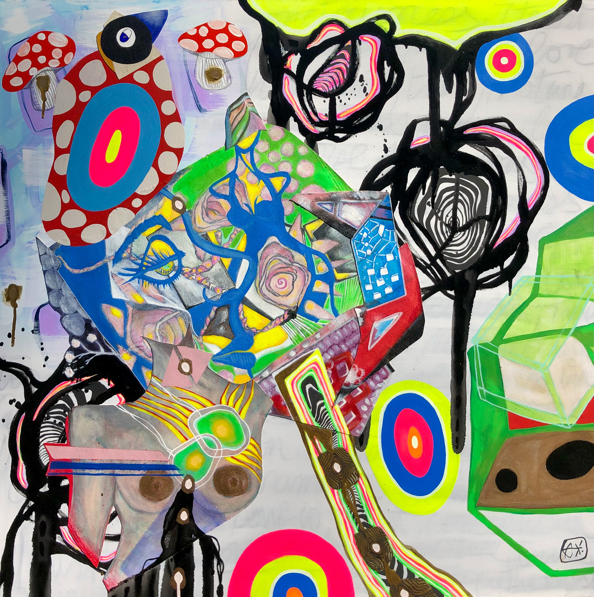 AFRODITA SOUL Acrylic, enamel, charcoal & collage on canvas 50” X 50” SOLD