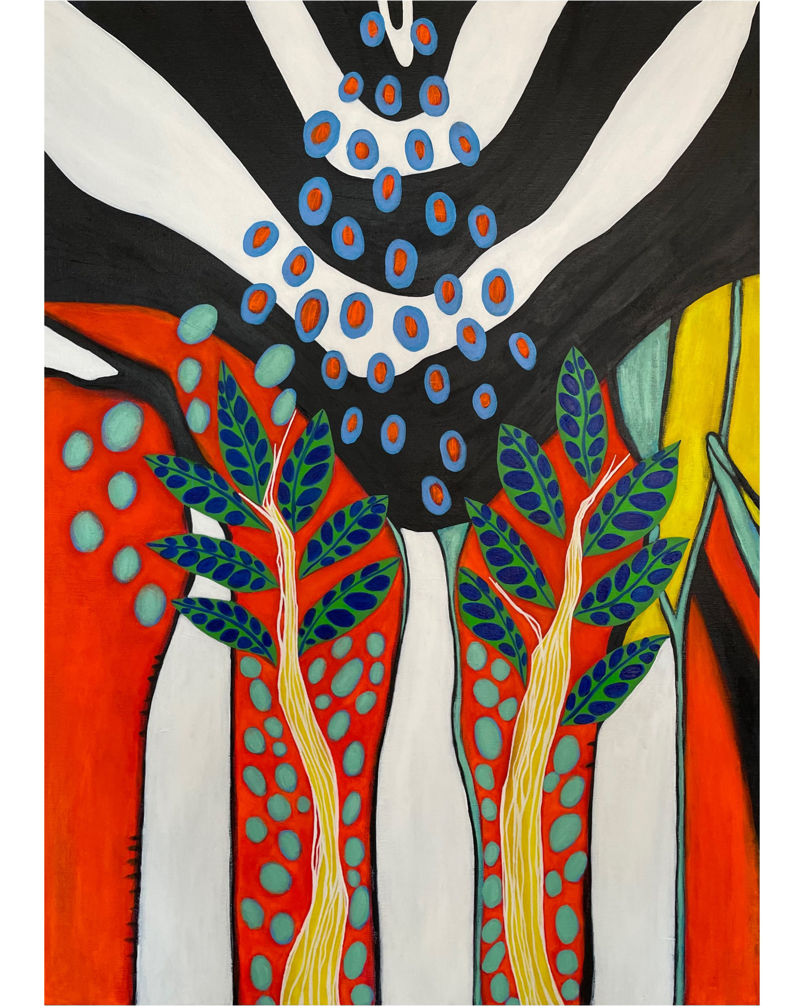 MANNA FROM HEAVEN Acrylic & oil stick on canvas 36” X 26”