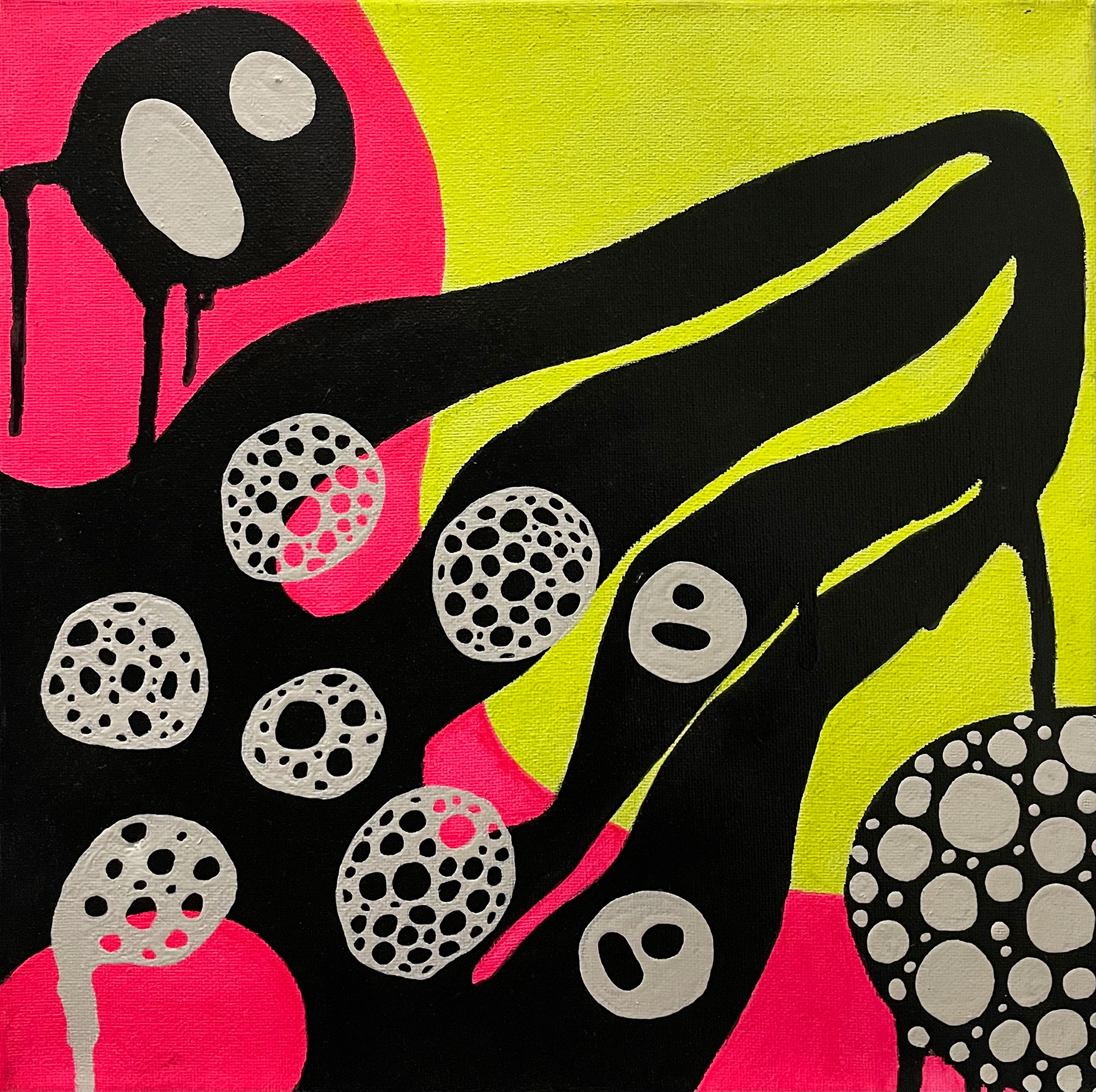 GOSSIP Acrylic & enamel on canvas 12” X 12”
