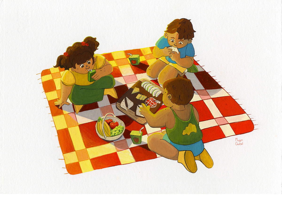 Picnicking, Sibling Series , gouache on cold press 