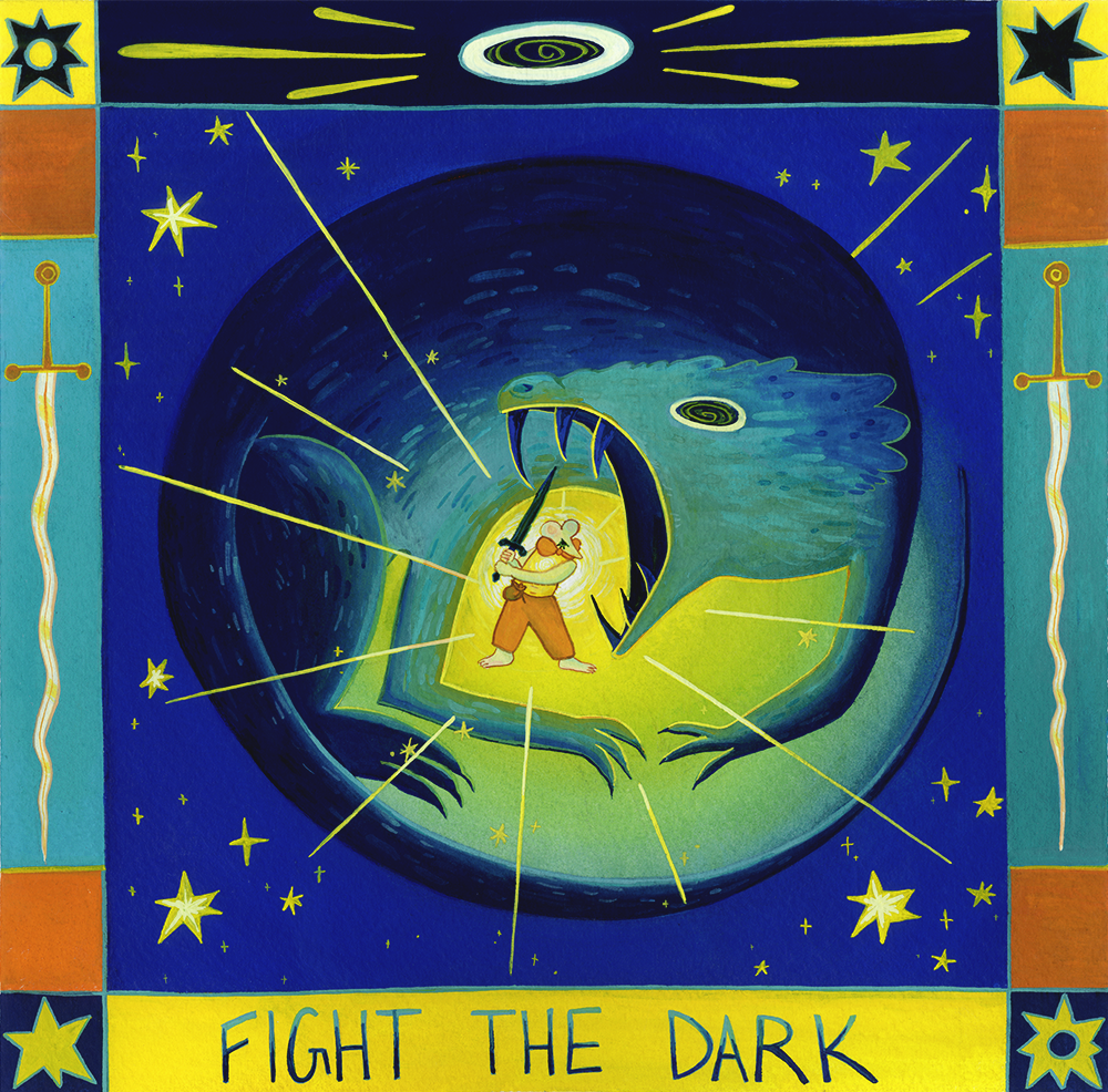 Fight The Dark,  personal work, gouache on cold press