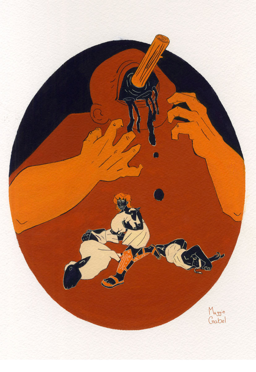 Escape from the Cyclop, mock Odyssey interior illustration 