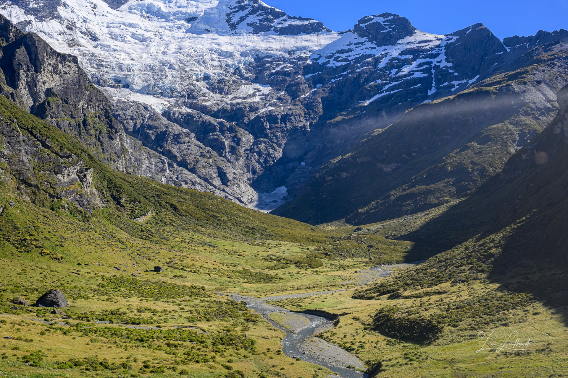 Looking up the valley, heading towards our destination..