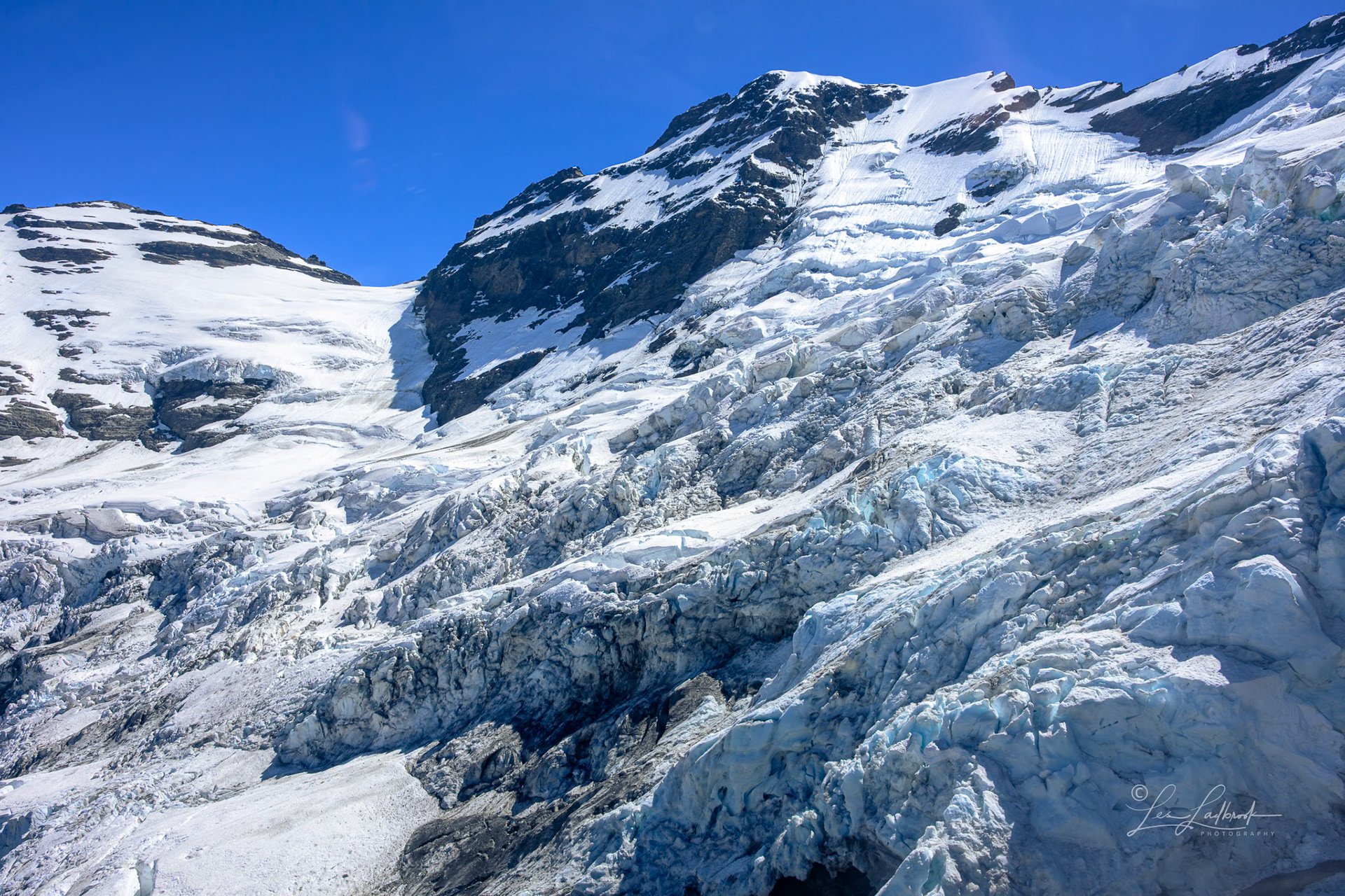 The icy tops of the glacier.
