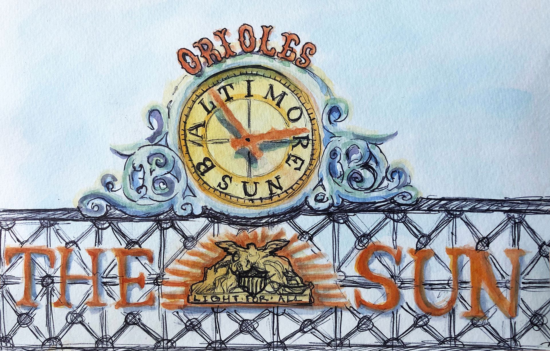 Baseball Sketch: Watercolor & Pen