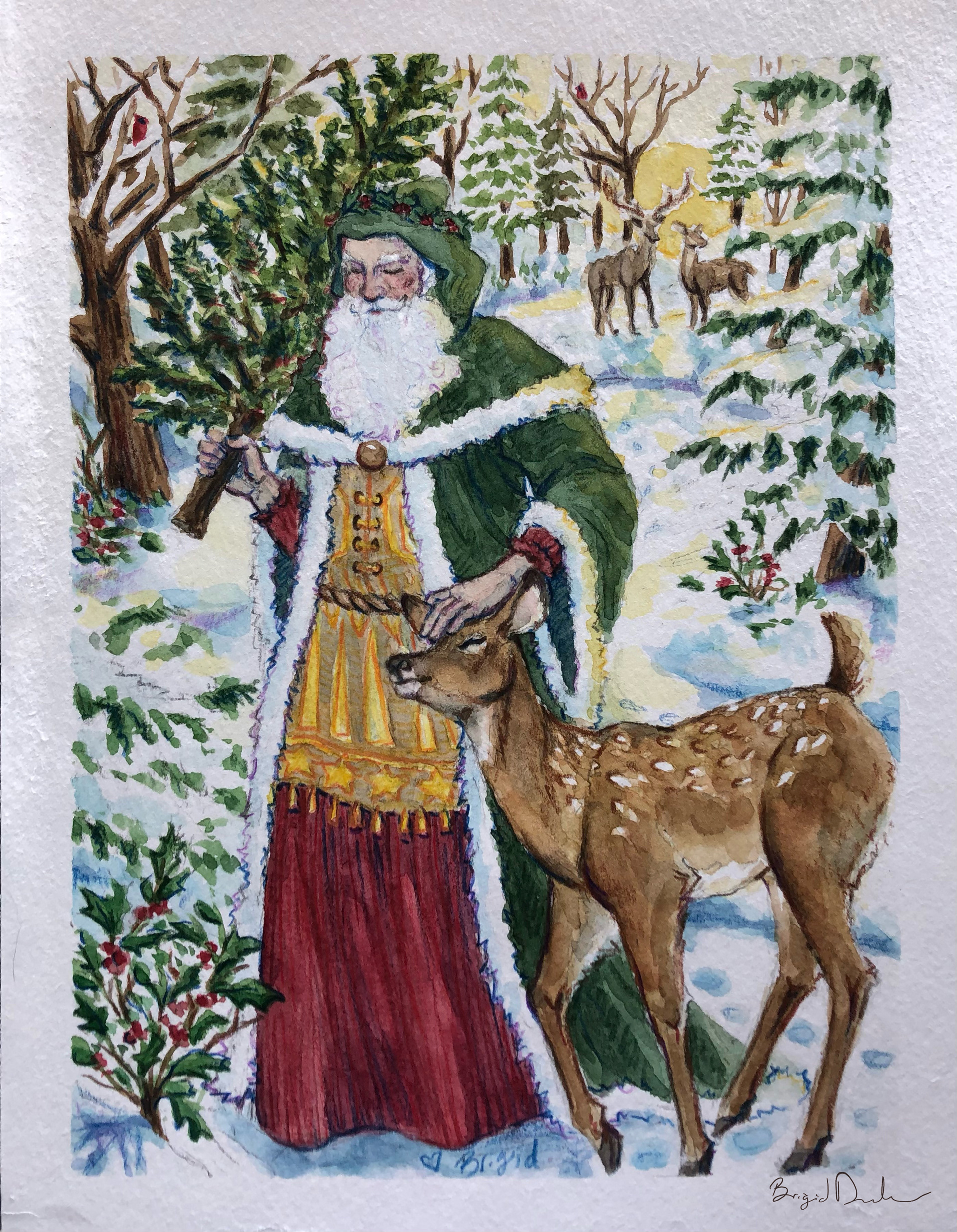 Santa Painting: Watercolor and Color Pencil