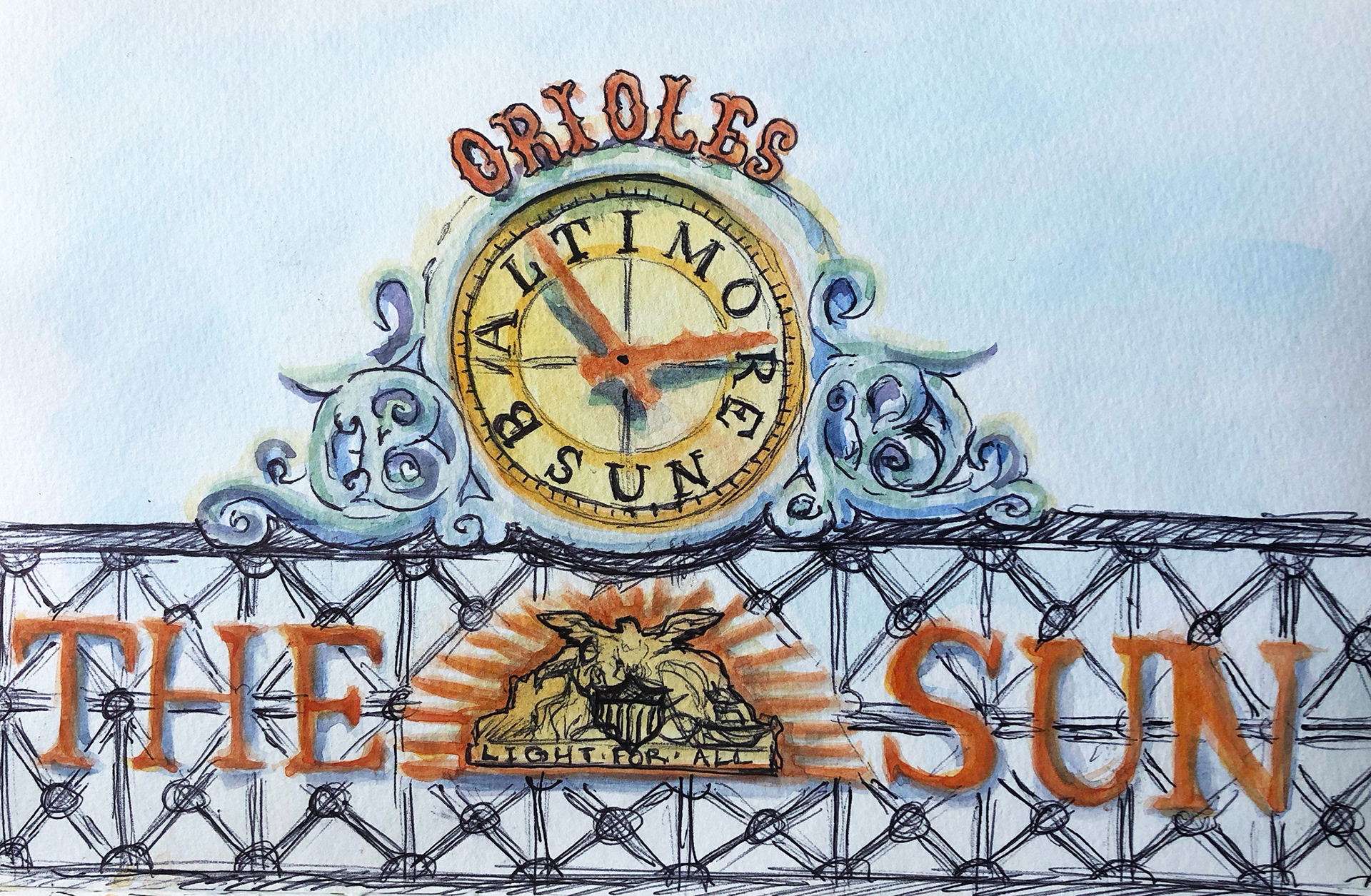 Orioles Sign: Watercolor and Pen