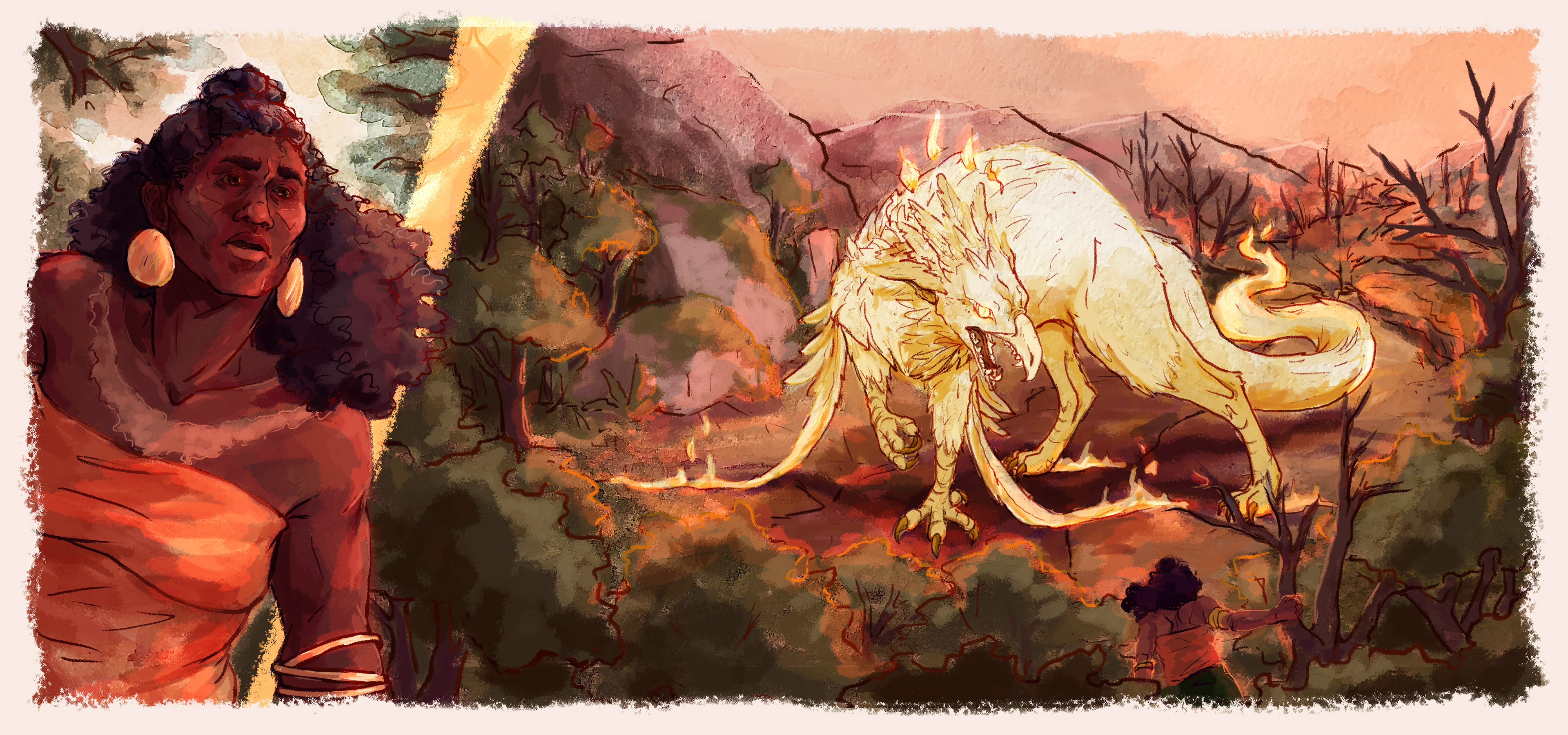 Dalha and the Fire: Watercolor & Digital Painting
